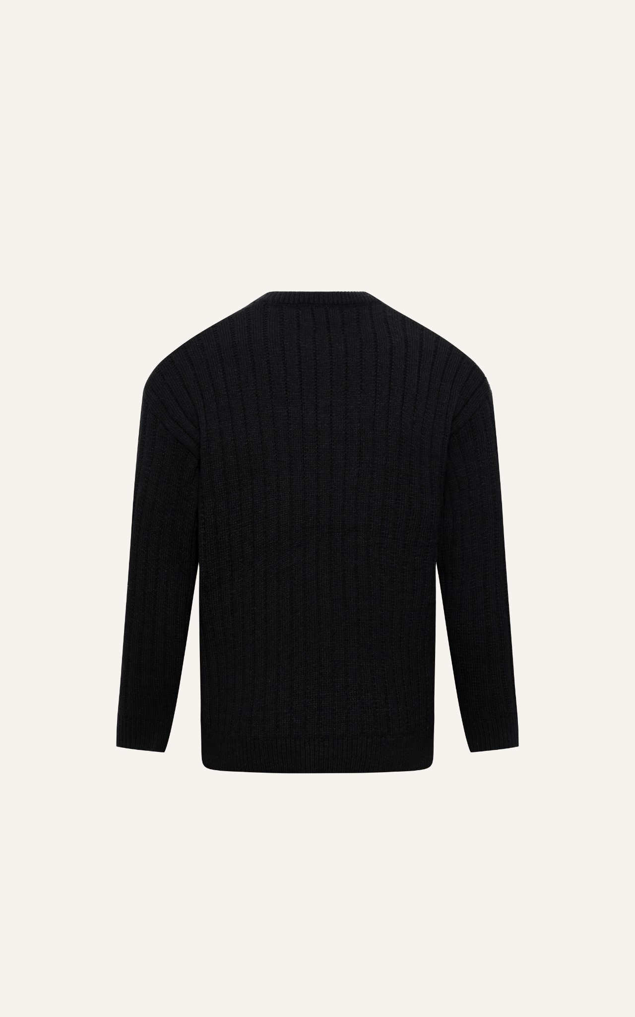 AG80 PREMIUM REGULAR FIT ROUND NECK STRIPED TEXTURE SWEATER - BLACK