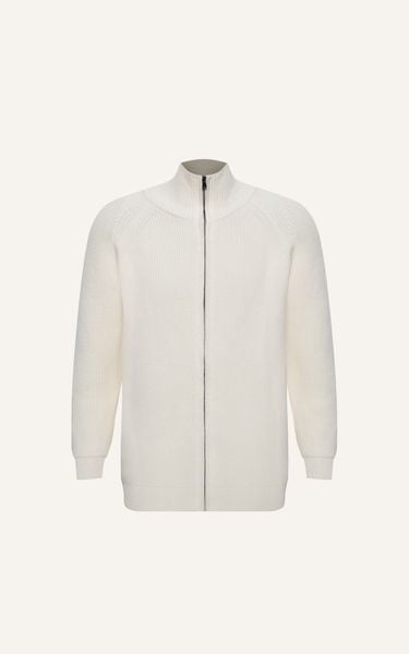  AG801 PREMIUM REGULAR FIT ZIP-UP RIB KNITTED SWEATER - OFF WHITE