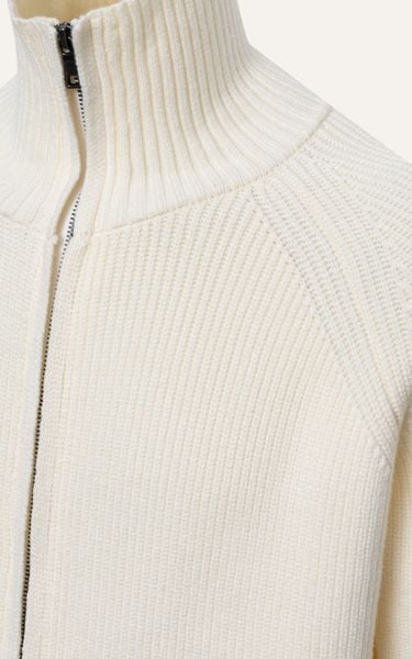  AG801 PREMIUM REGULAR FIT ZIP-UP RIB KNITTED SWEATER - OFF WHITE 