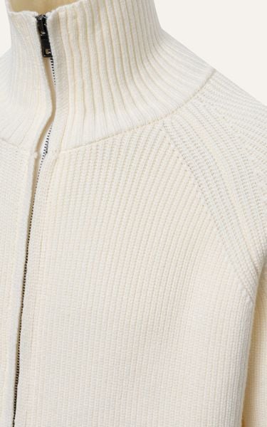  AG801 STUDIO REGULAR FIT ZIP-UP RIB KNITTED SWEATER - WHITE 