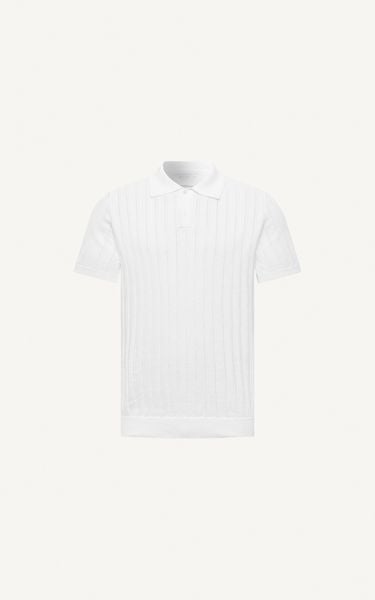  AG717 STUDIO REGULAR FIT RIB STITCH POLO - WHITE