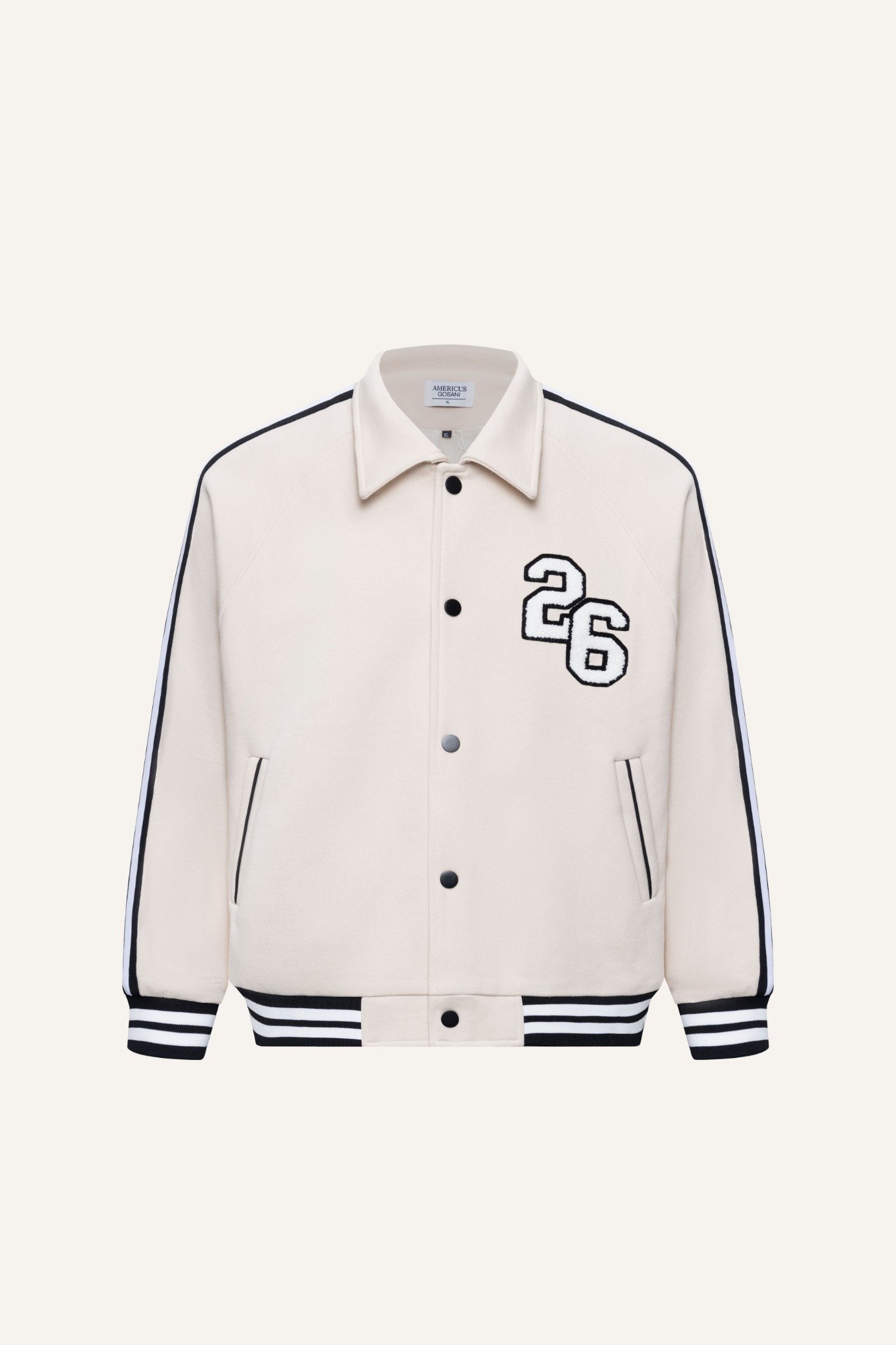 AG10 STUDIO LOOSE FIT VARSITY JACKET - OFF WHITE