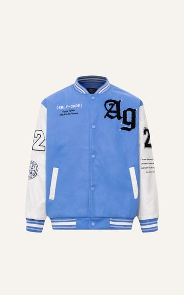  AG818 STUDIO LOOSE FIT EMBROIDERED VARSITY JACKET - LIGHT BLUE