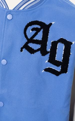 AG818 STUDIO LOOSE FIT EMBROIDERED VARSITY JACKET - LIGHT BLUE