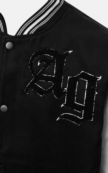  AG818 STUDIO LOOSE FIT EMBROIDERED VARSITY JACKET - BLACK 