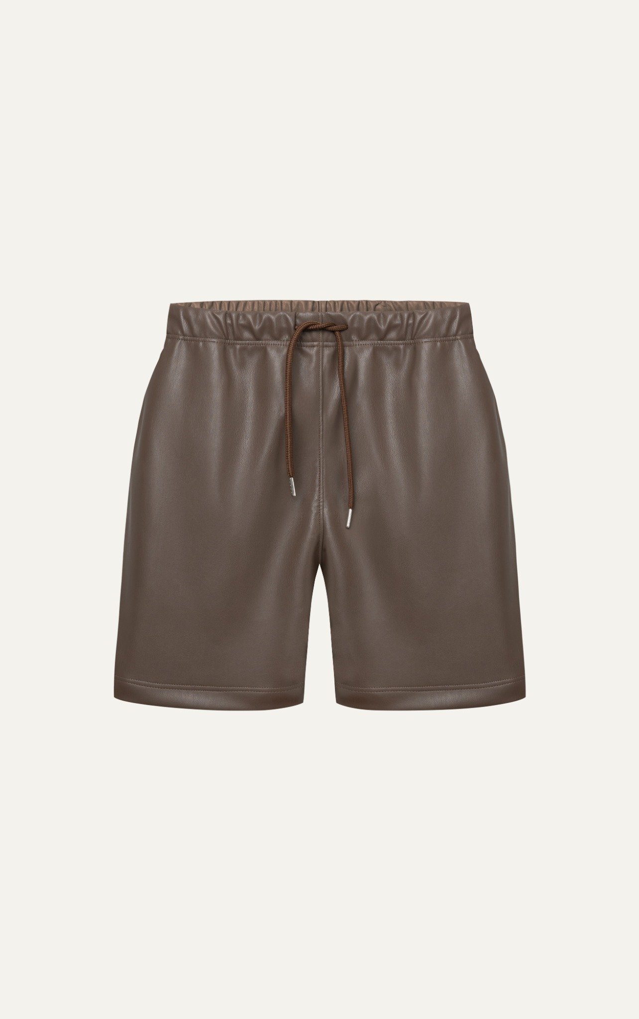 TA13 STUDIO LOOSE FIT BASIC LEATHER SHORT - BROWN