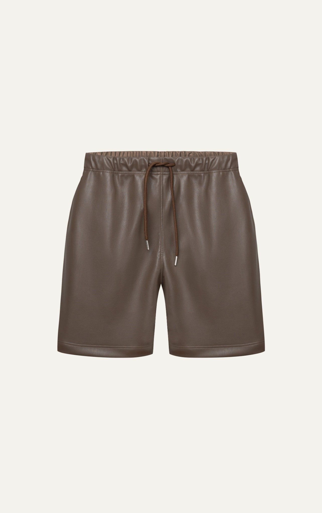  TA13 STUDIO LOOSE FIT BASIC LEATHER SHORT - BROWN 