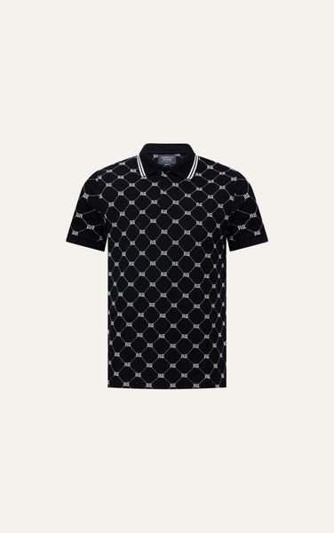  AG44 PREMIUM SLIMFIT MONOGRAM POLO - BLACK