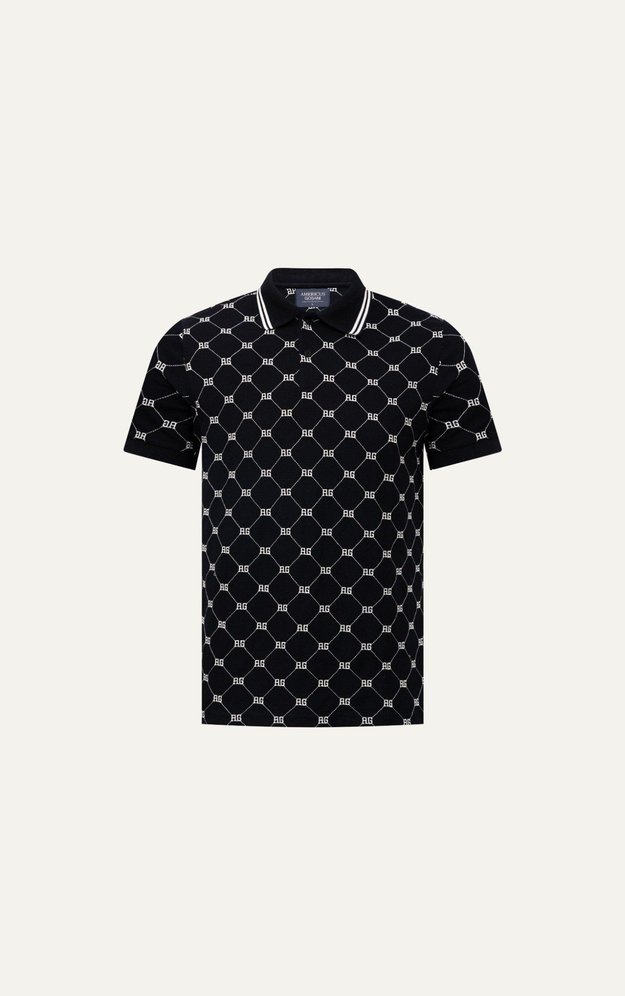  AG44 PREMIUM SLIMFIT MONOGRAM POLO - BLACK 