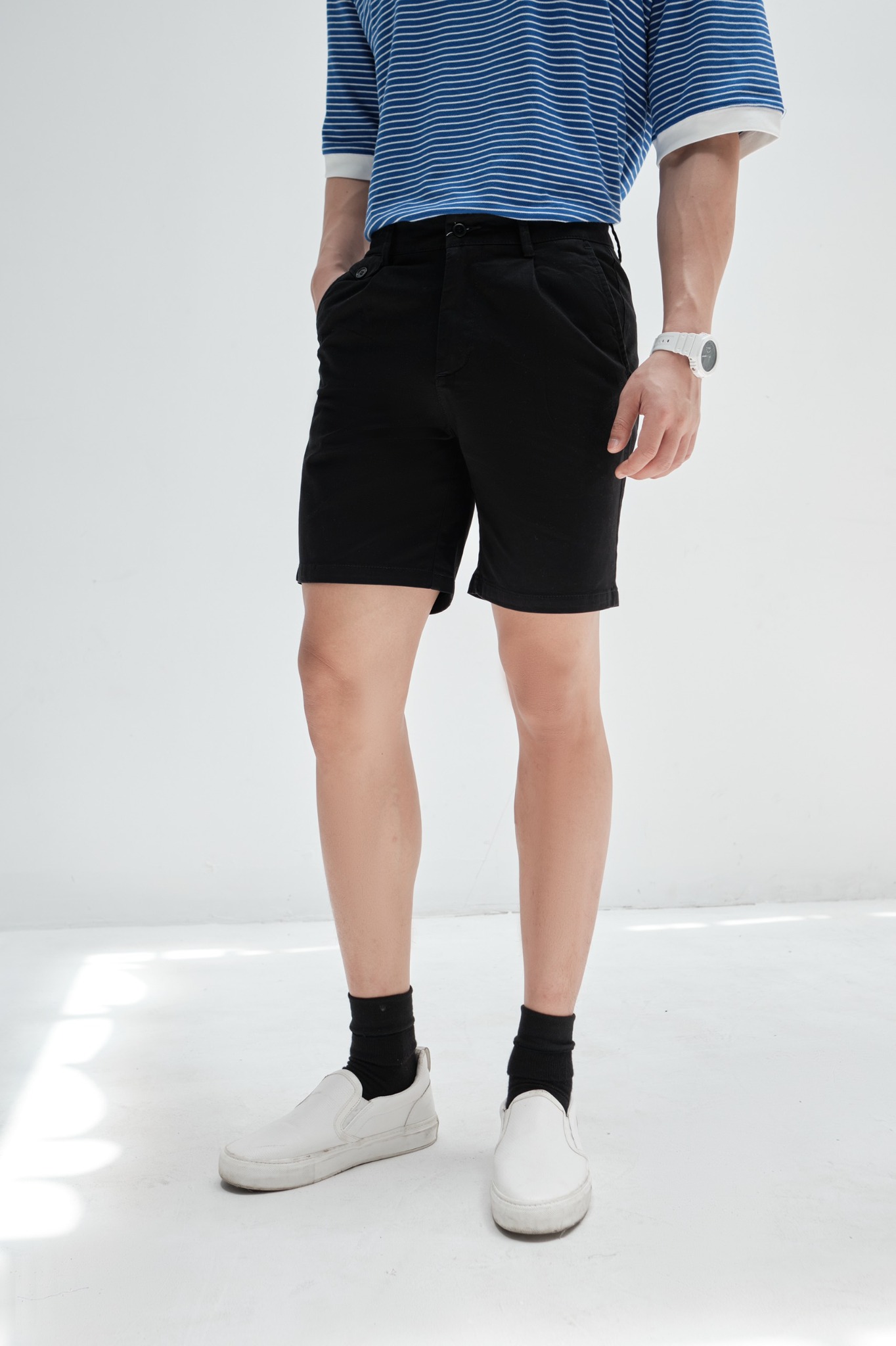 AG512 STUDIO SLIMFIT NEW PLEATED CHINO SHORT - BLACK