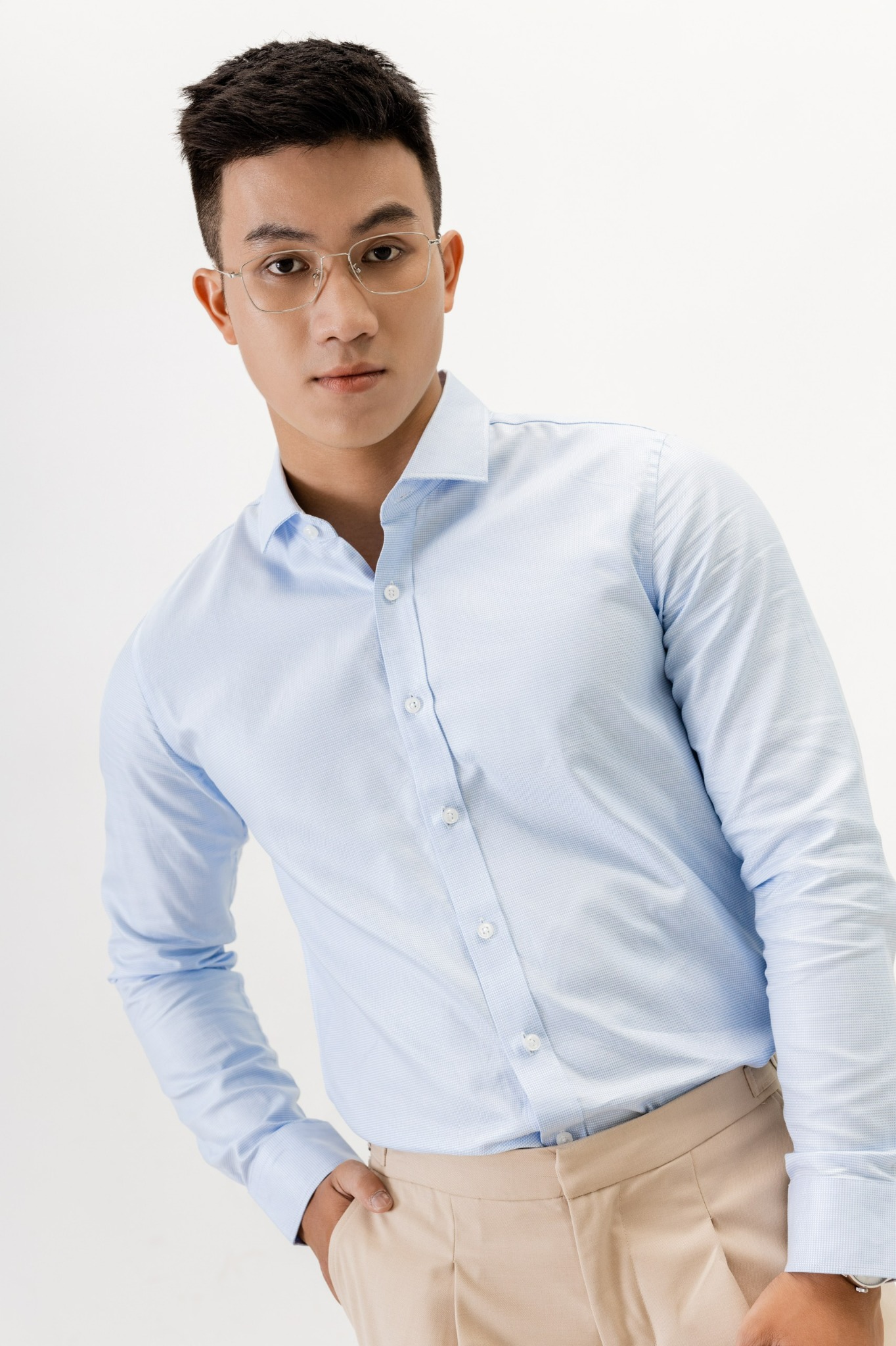 AG868 PREMIUM SLIMFIT NEW CHECKED SHIRT - LIGHT BLUE