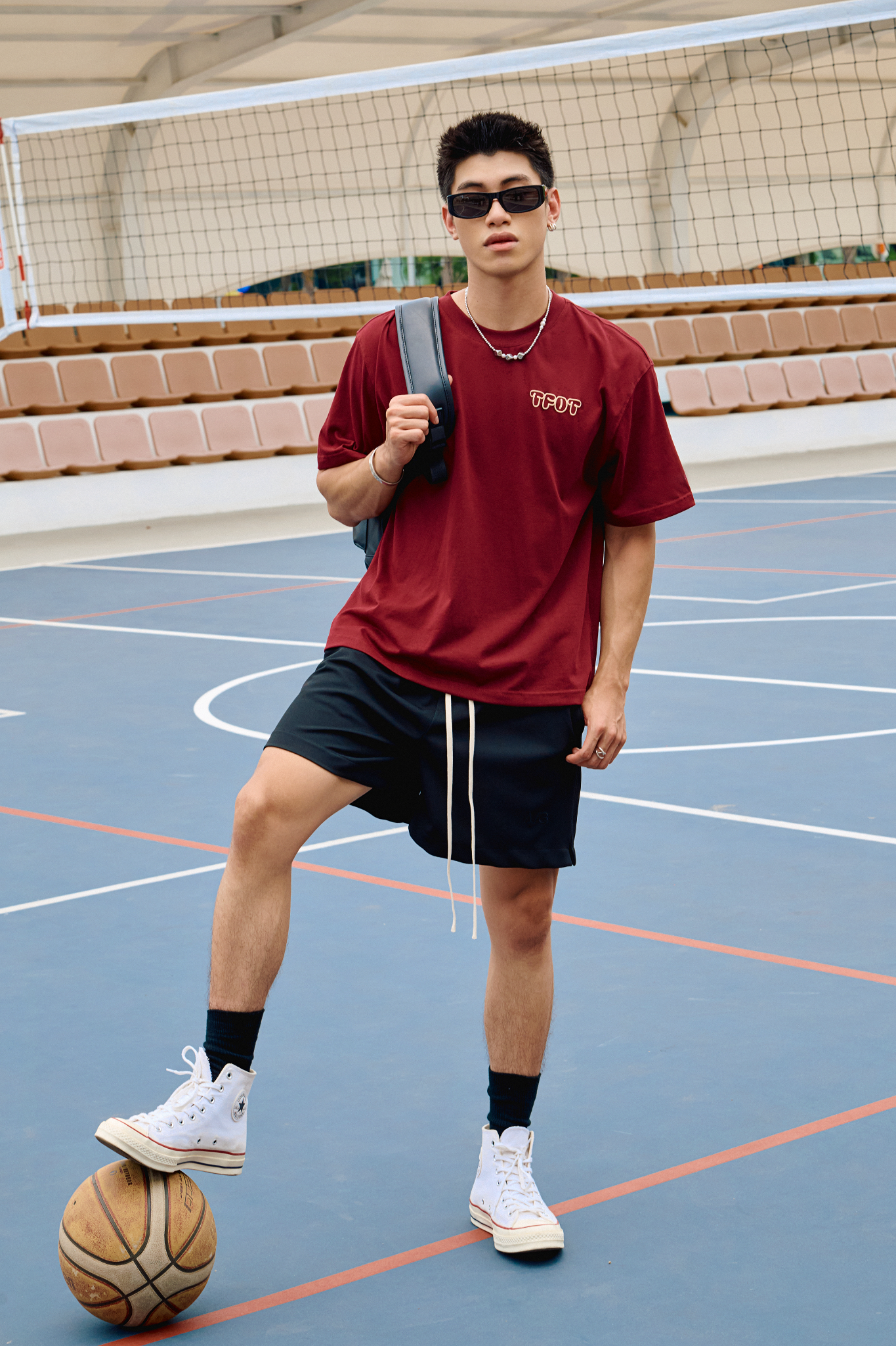 AG15 STUDIO LOOSE FIT PUFF PRINT LOGO T-SHIRT - DARK RED