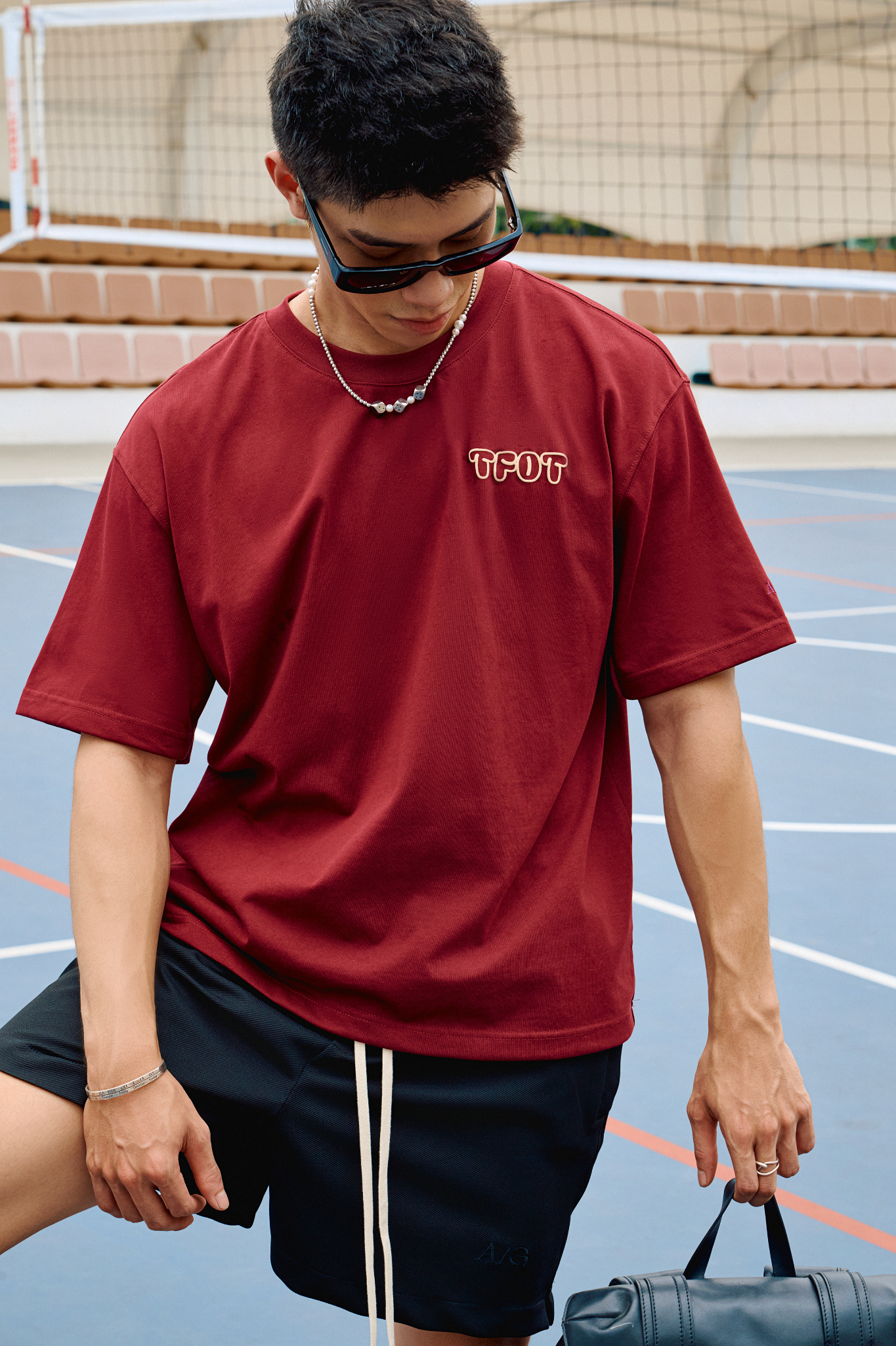 AG15 STUDIO LOOSE FIT PUFF PRINT LOGO T-SHIRT - DARK RED