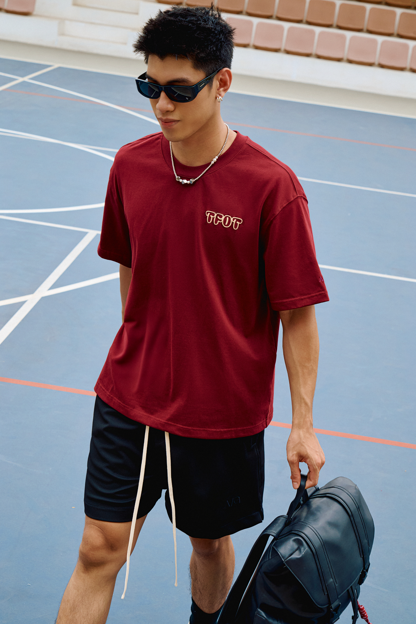 AG15 STUDIO LOOSE FIT PUFF PRINT LOGO T-SHIRT - DARK RED