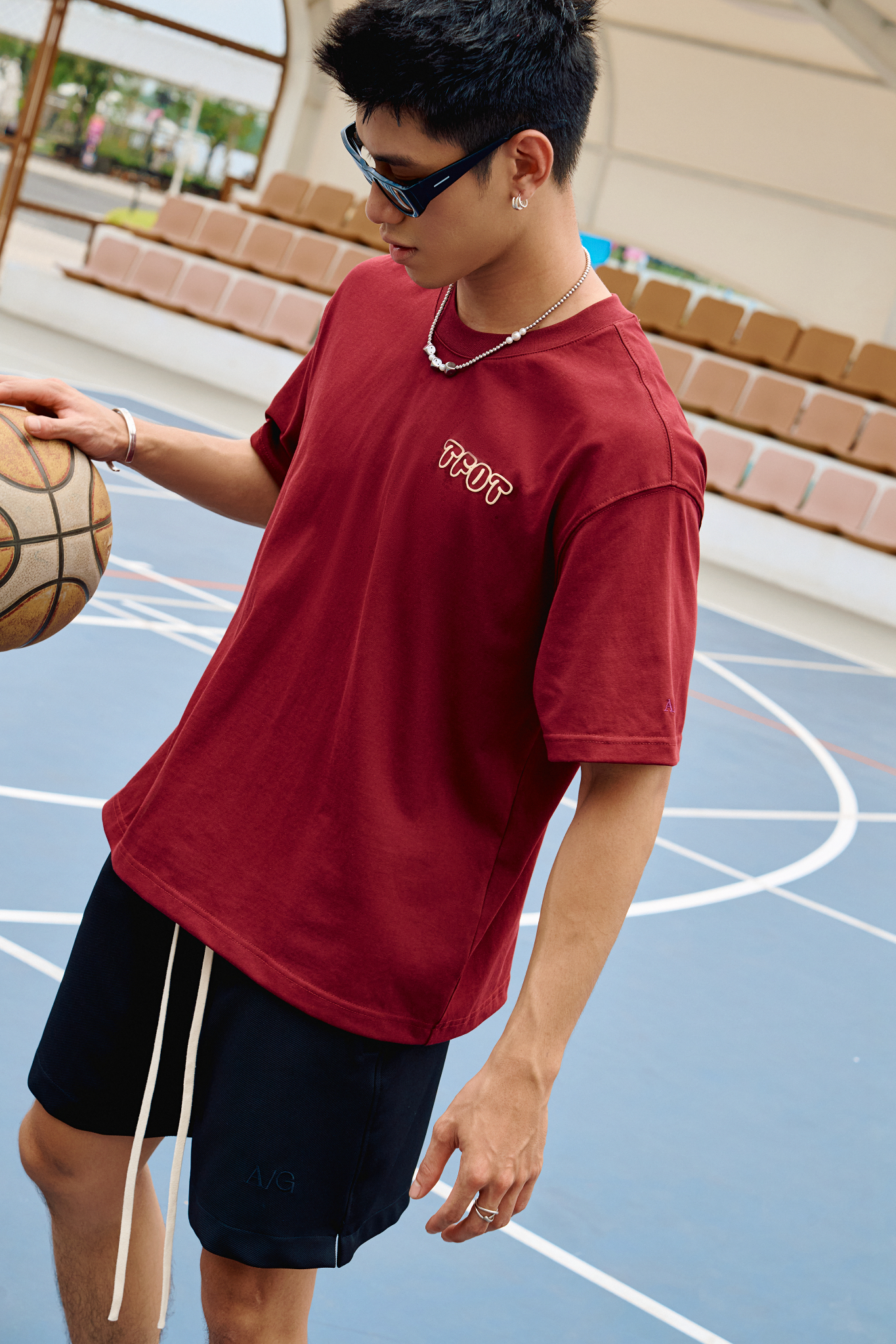 AG15 STUDIO LOOSE FIT PUFF PRINT LOGO T-SHIRT - DARK RED