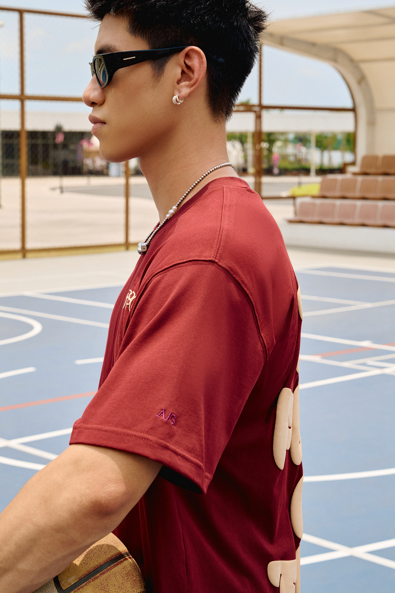 AG15 STUDIO LOOSE FIT PUFF PRINT LOGO T-SHIRT - DARK RED