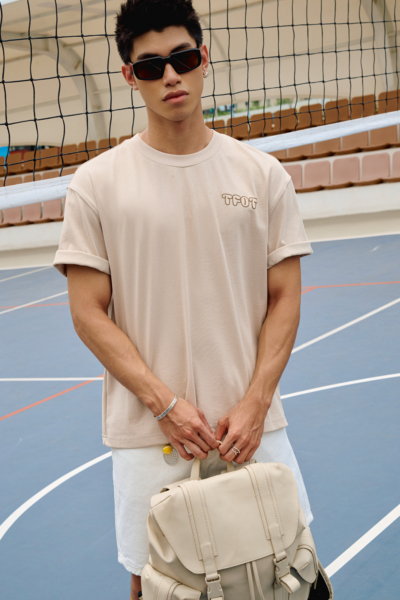 AG15 STUDIO LOOSE FIT BUBLE PRINTED LOGO T-SHIRT - BEIGE