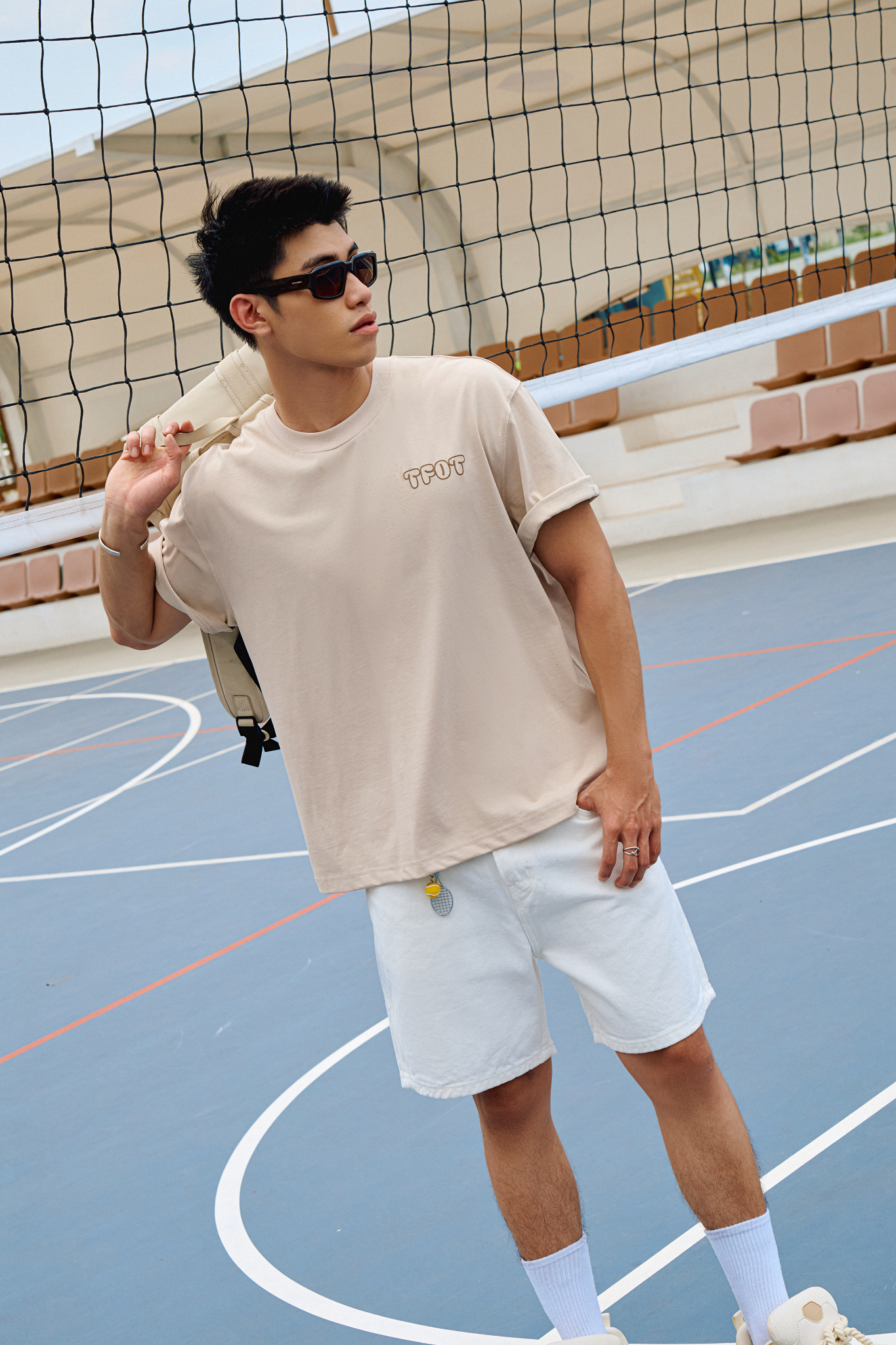 AG15 STUDIO LOOSE FIT BUBLE PRINTED LOGO T-SHIRT - BEIGE