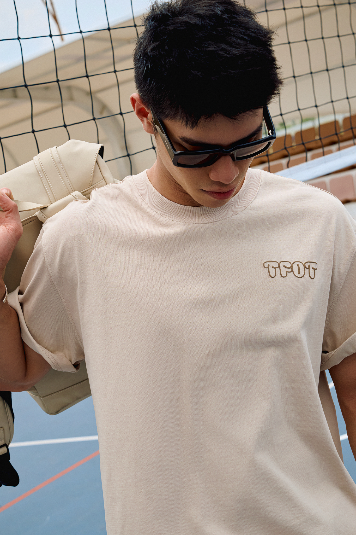 AG15 STUDIO LOOSE FIT BUBLE PRINTED LOGO T-SHIRT - BEIGE