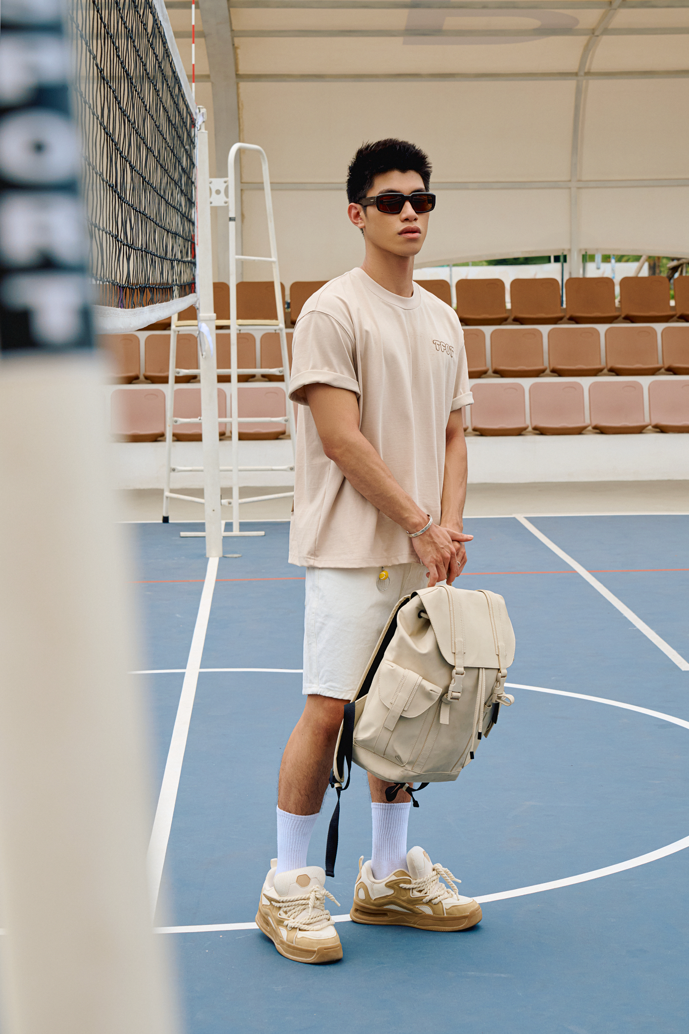 AG15 STUDIO LOOSE FIT BUBLE PRINTED LOGO T-SHIRT - BEIGE