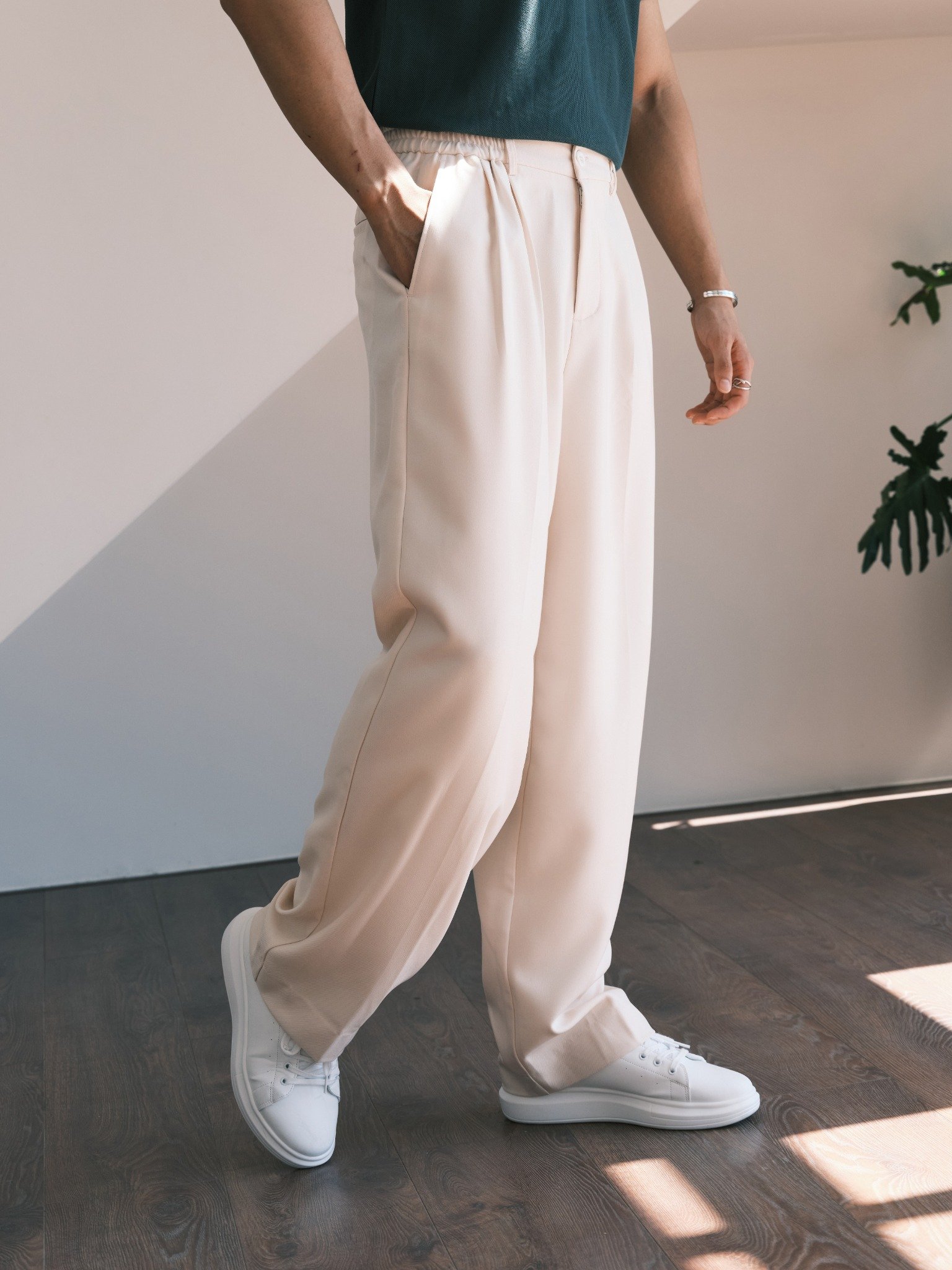 AG017 STUDIO LOOSE FIT RELAX TROUSERS - WHITE