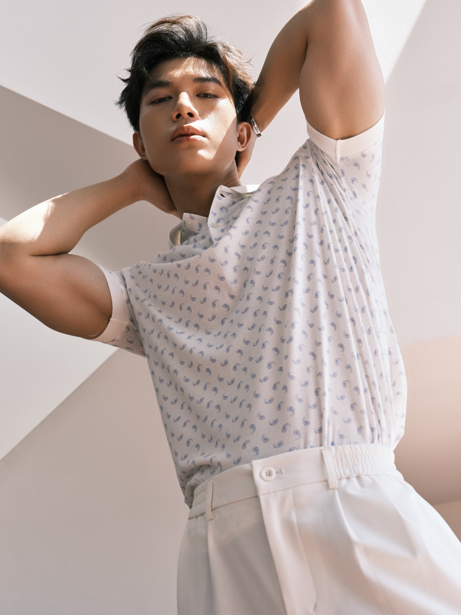 AG39 PREMIUM SLIMFIT SMALL BLUE TEXTURED POLO - WHITE
