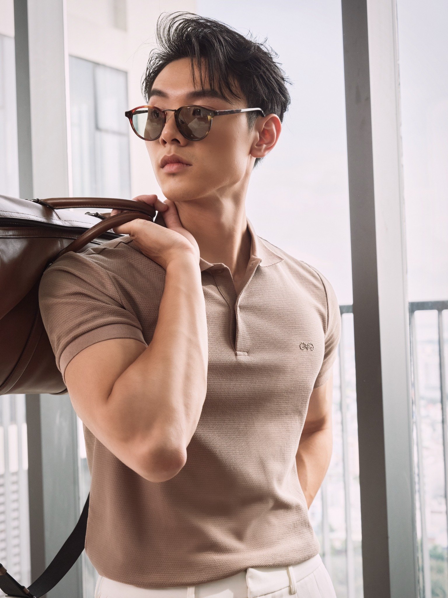 AG02 SIGNATURE SLIMFIT POLO - LIGHT BROWN