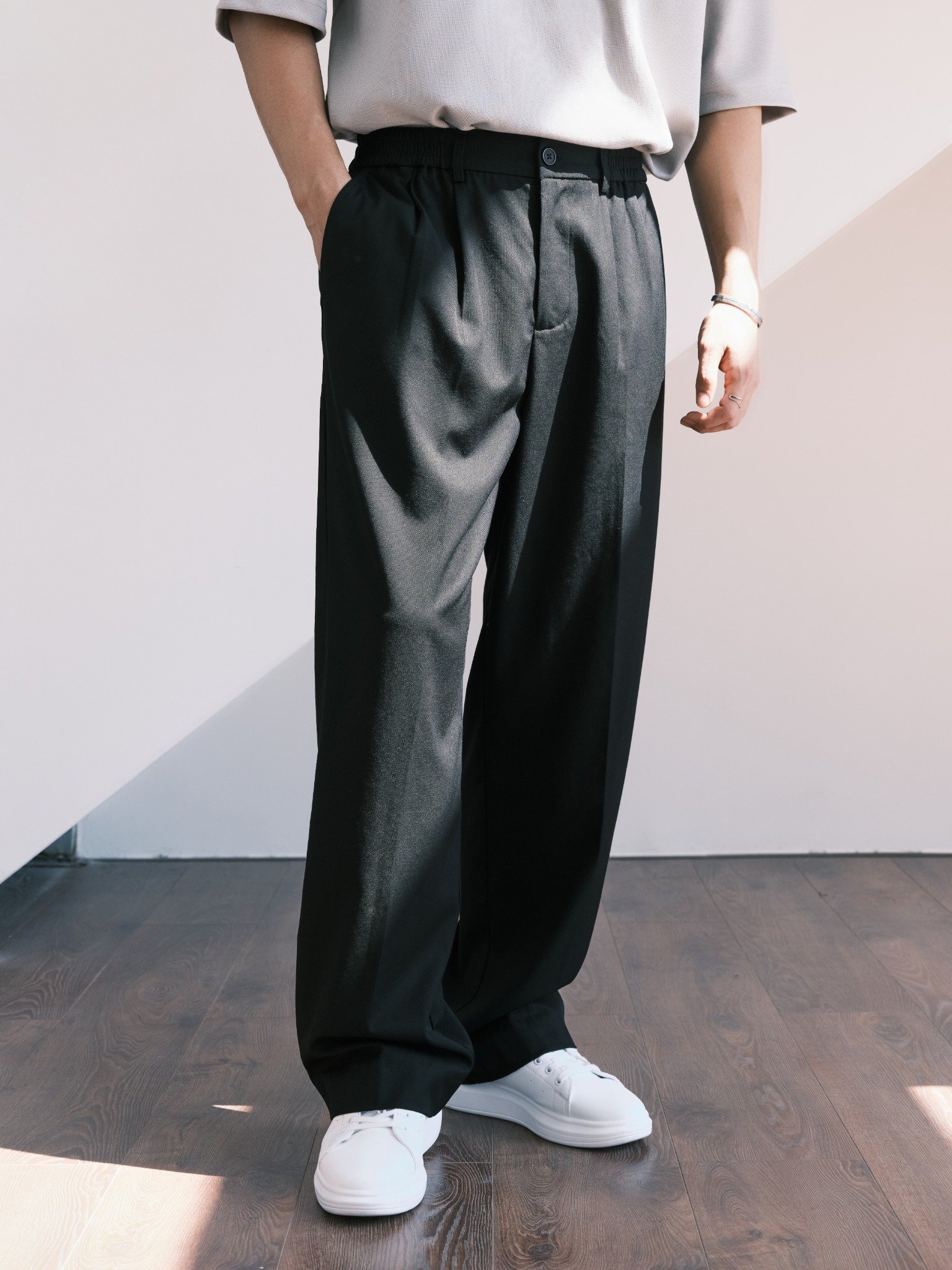 AG017 STUDIO LOOSE FIT RELAX TROUSERS - BLACK