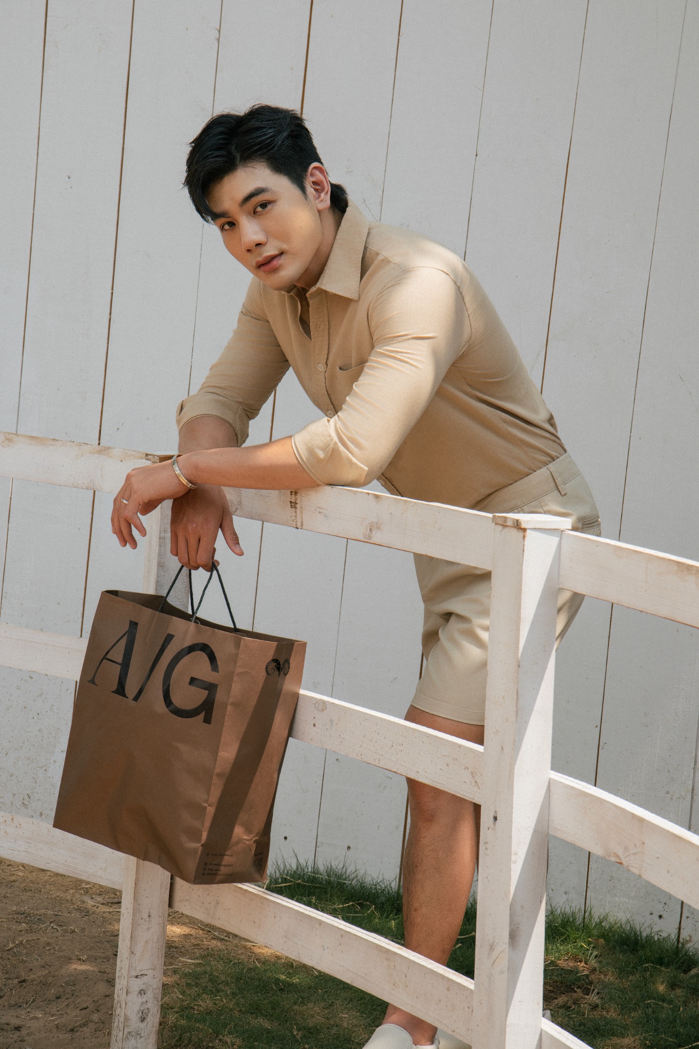 AG293 STUDIO REGULAR FIT ESSENTIAL LINEN SHIRT WITH POCKET - BEIGE