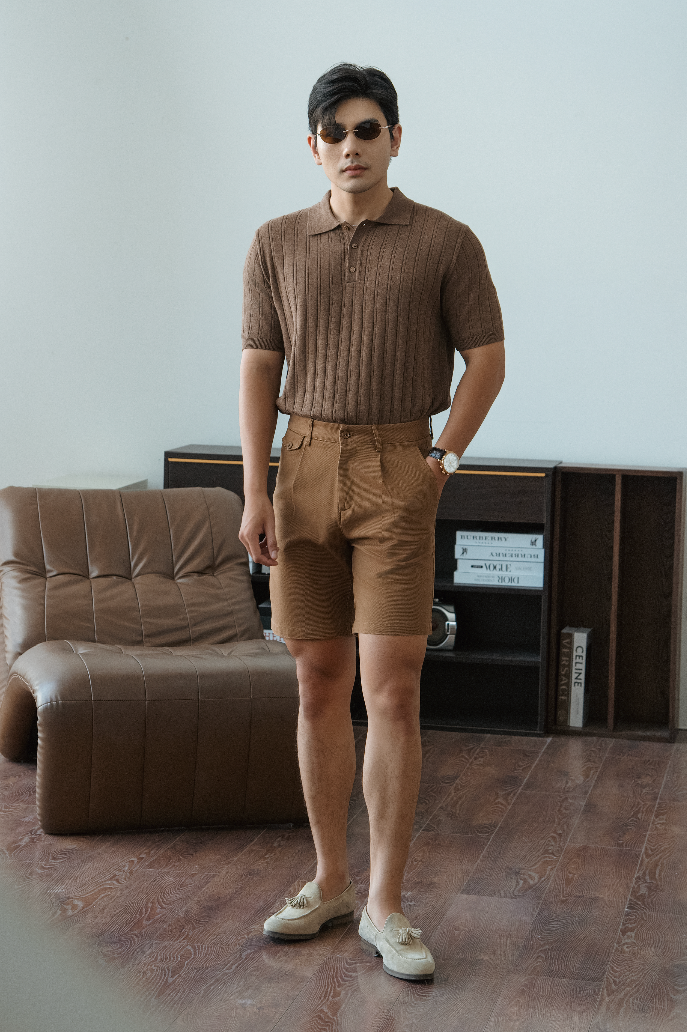 AG512 STUDIO SLIMFIT NEW PLEATED CHINO SHORT - BROWN