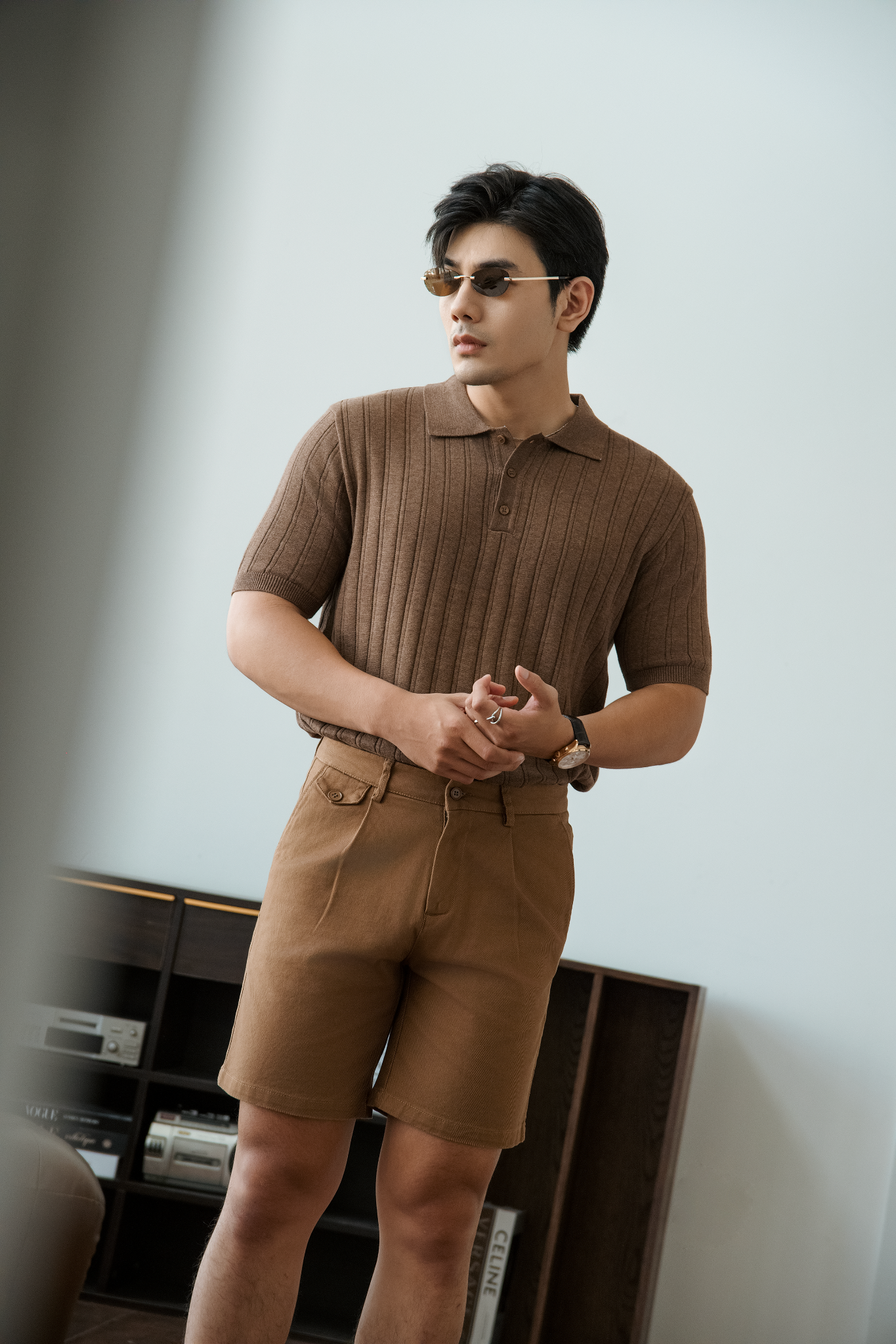 AG512 STUDIO SLIMFIT NEW PLEATED CHINO SHORT - BROWN