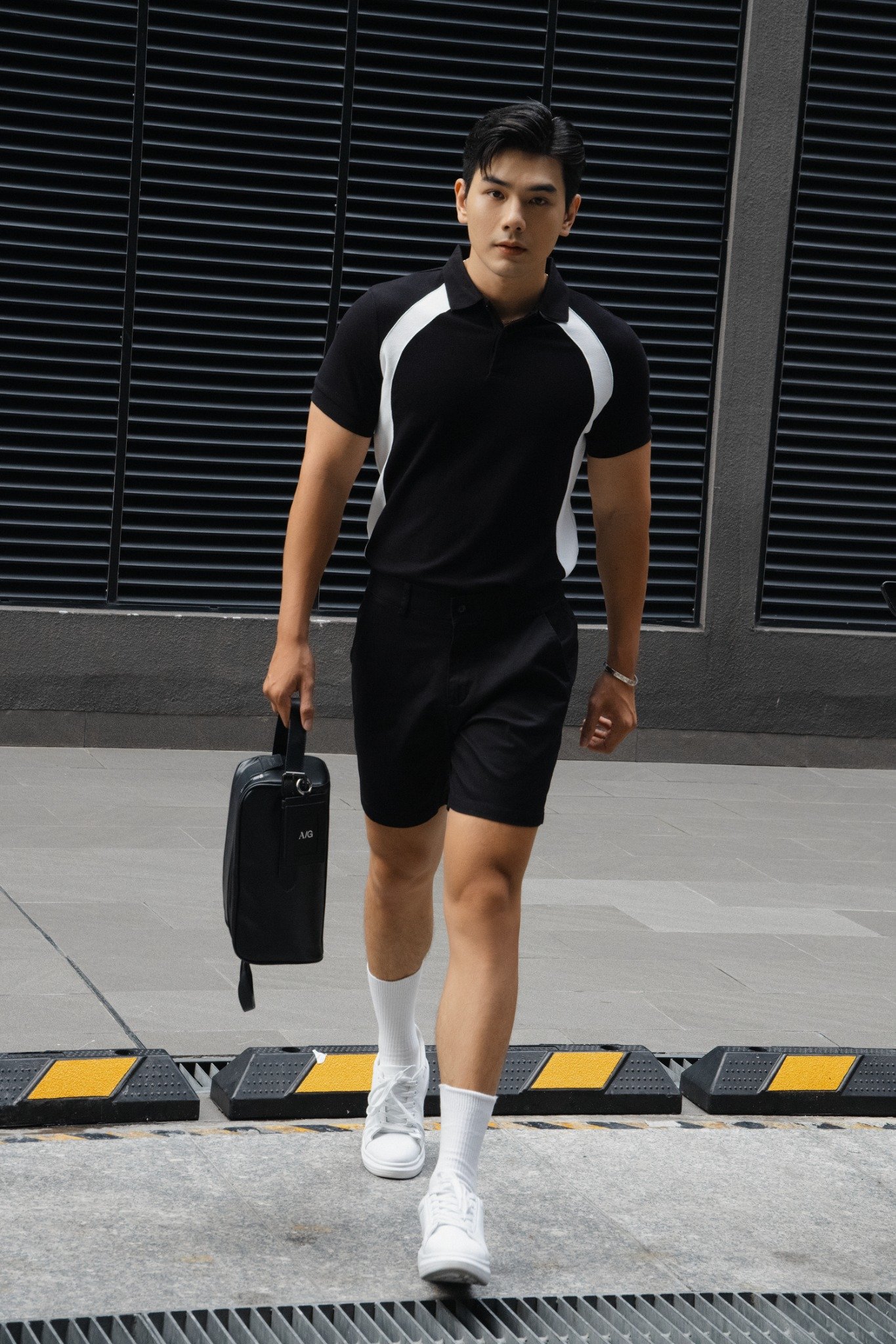 AG866 PREMIUM SLIMFIT MIX POLO - BLACK