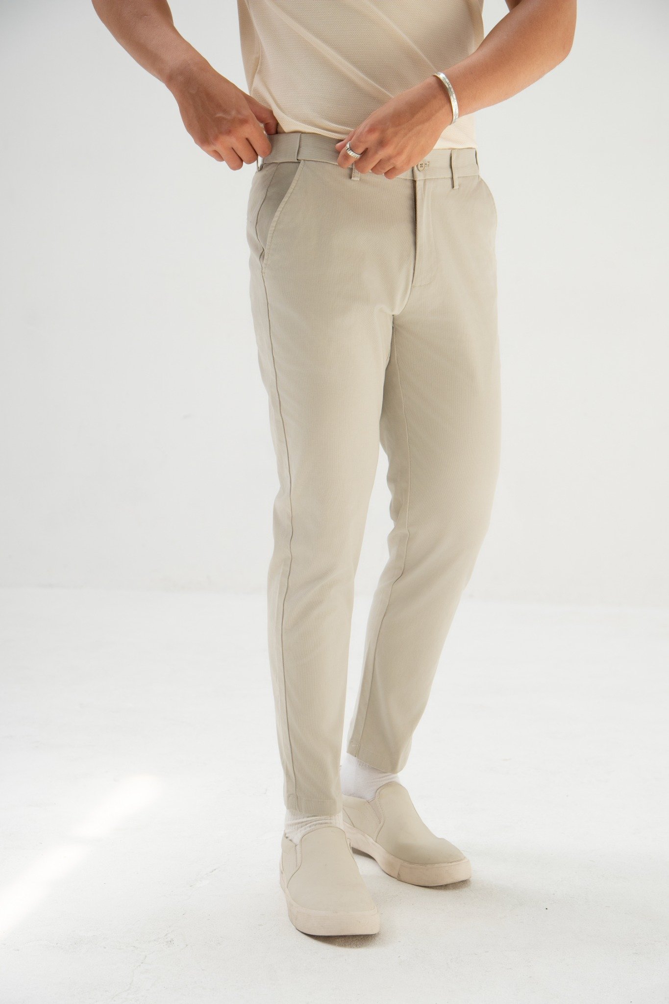 AG509 PREMIUM SLIMFIT ELASTIC WAIST KHAKI TROUSERS - BEIGE