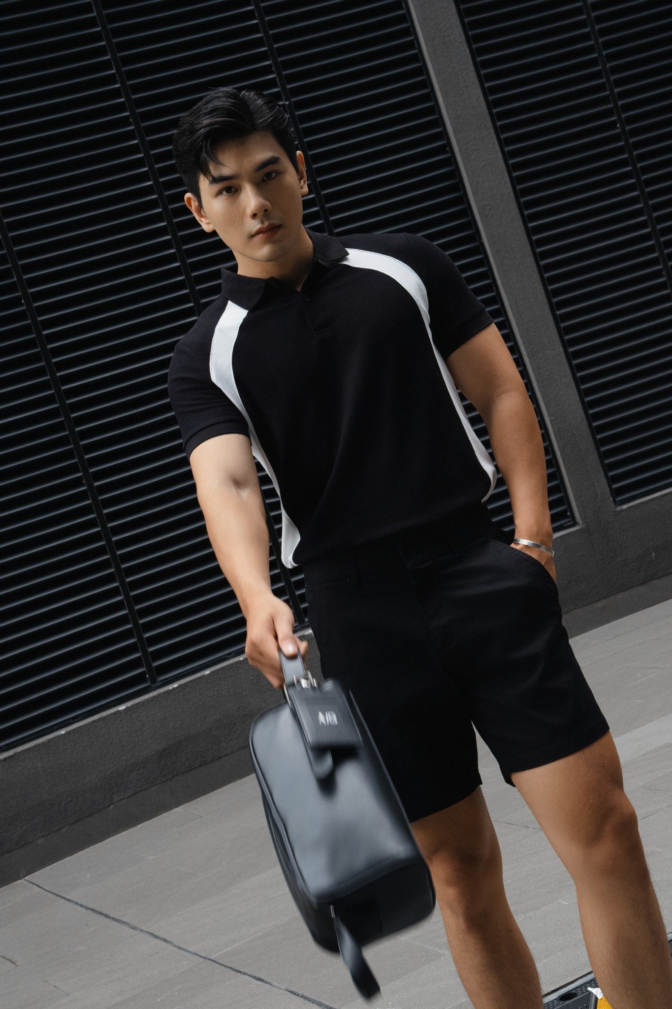AG866 PREMIUM SLIMFIT MIX POLO - BLACK