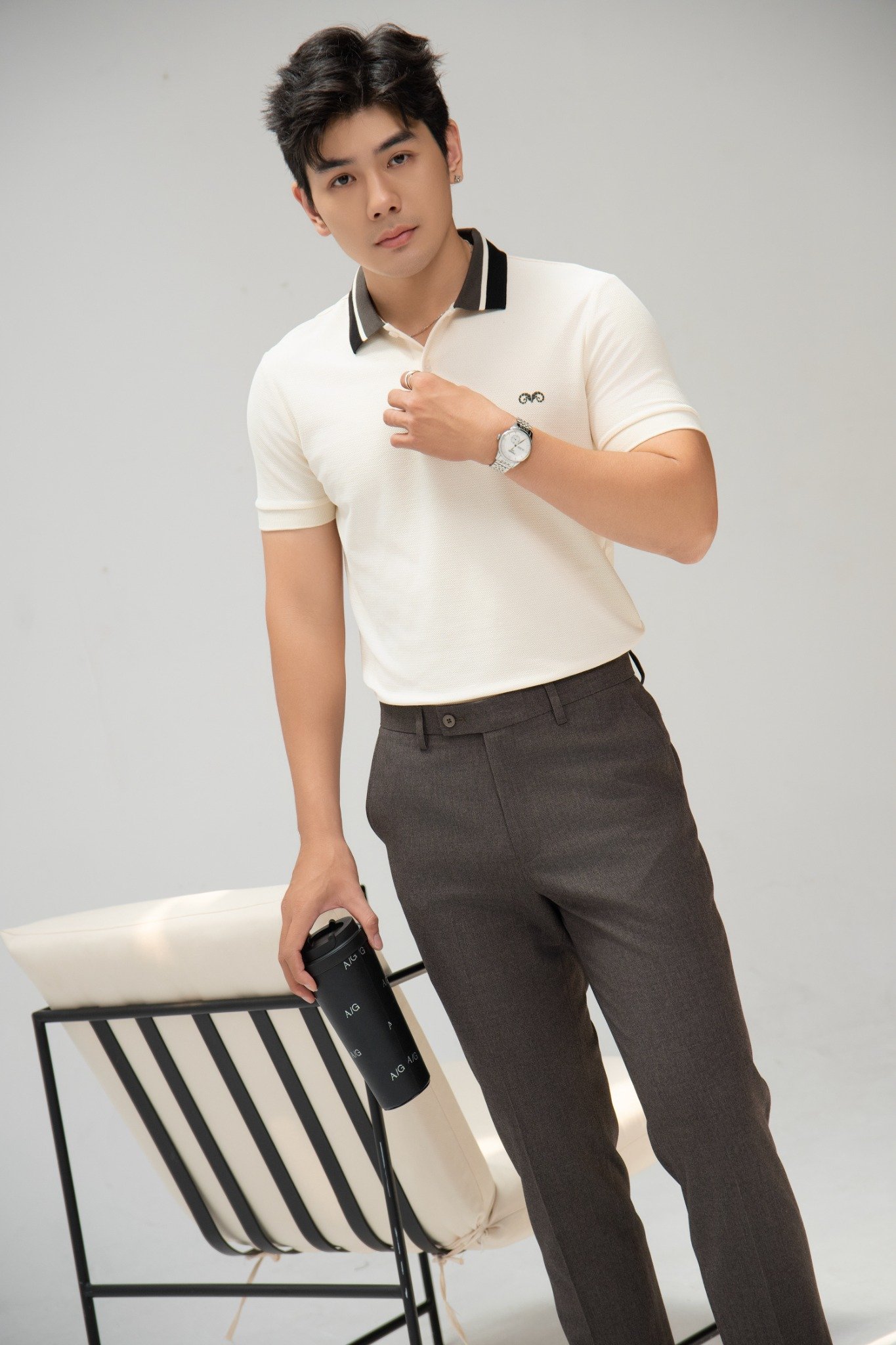 AG79 PREMIUM SLIMFIT POLO - OFF WHITE
