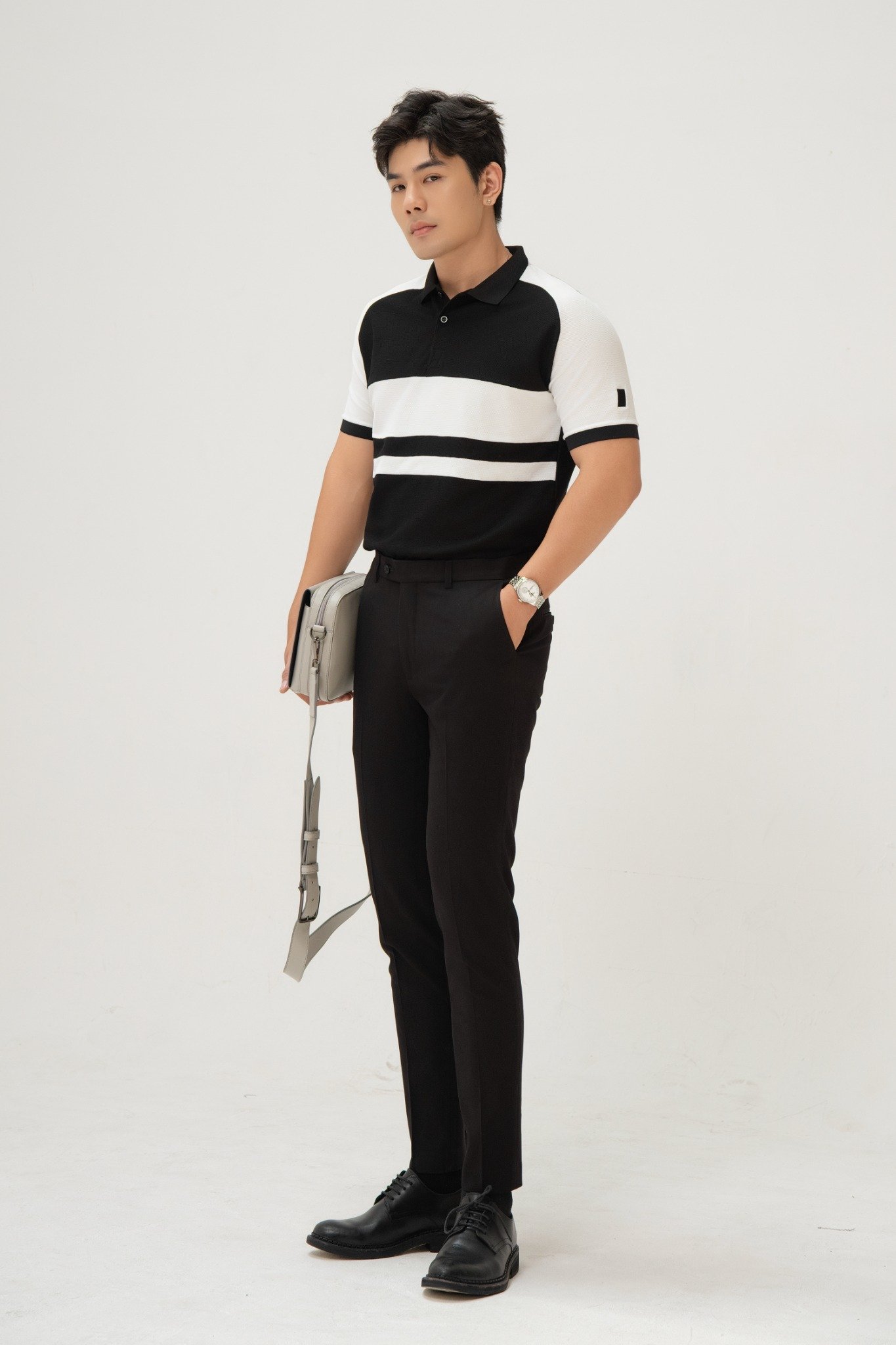 T62 FACTORY SLIMFIT WHITE DESIGN POLO - BLACK