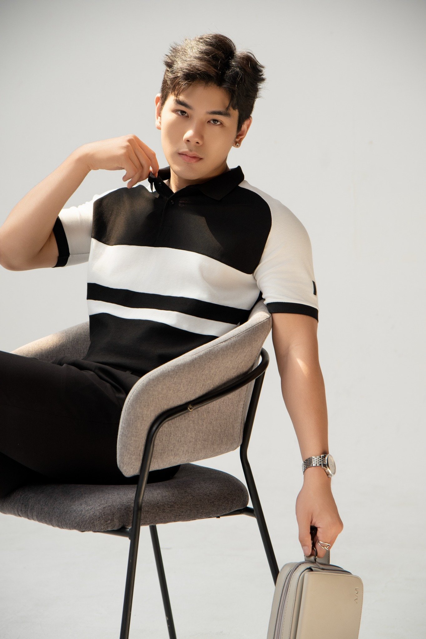 T62 FACTORY SLIMFIT WHITE DESIGN POLO - BLACK