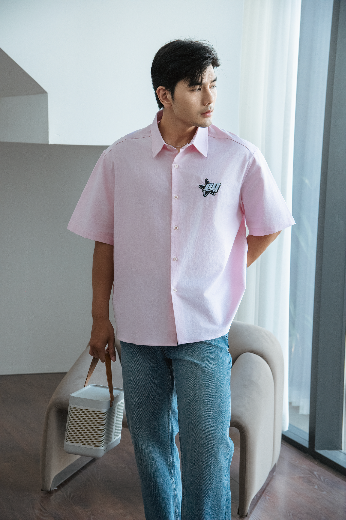 AG535 STUDIO BOXY LOOSE FIT SHORT SLEEVE SHIRT - PINK