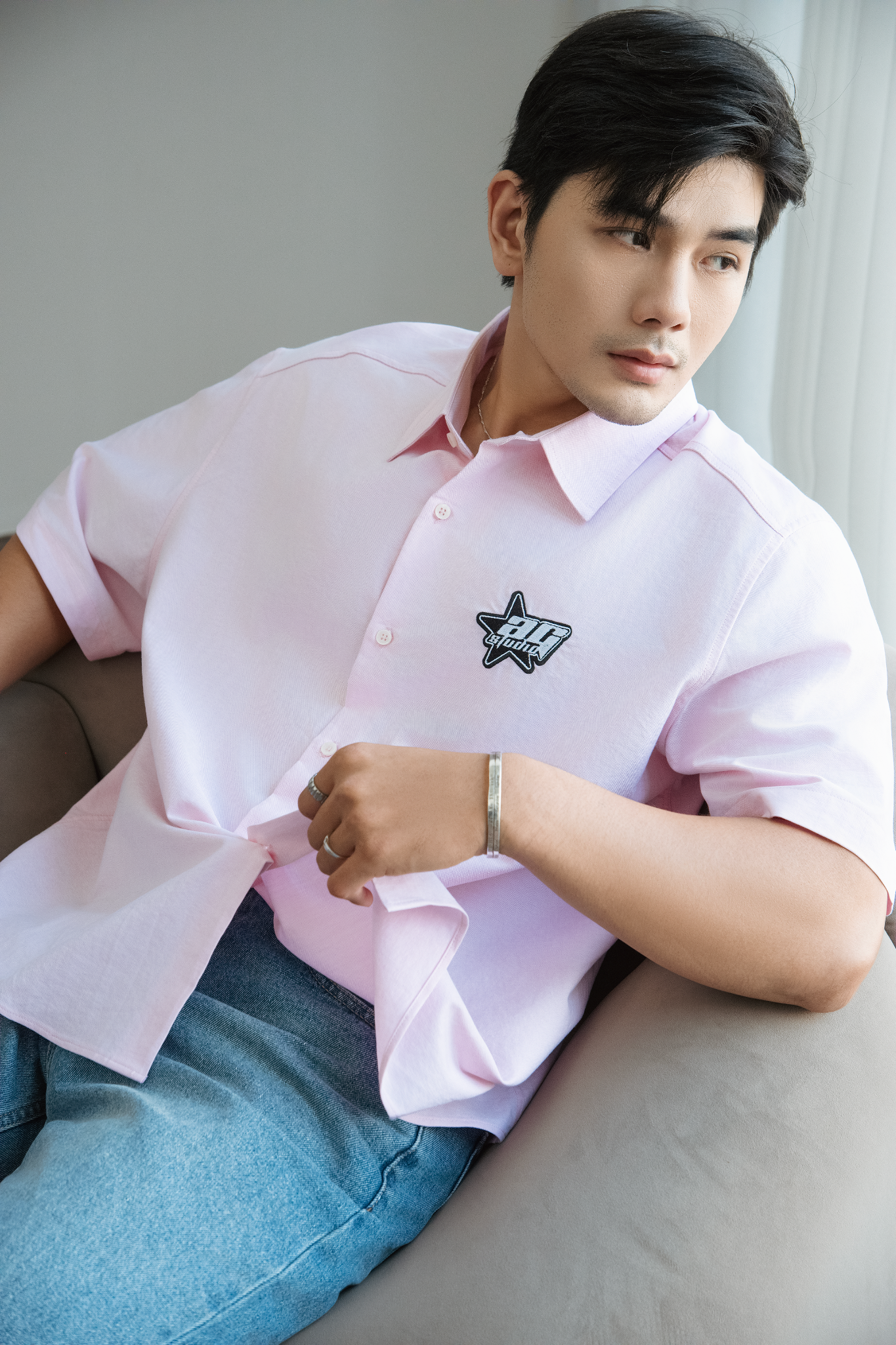 AG535 STUDIO BOXY LOOSE FIT SHORT SLEEVE SHIRT - PINK