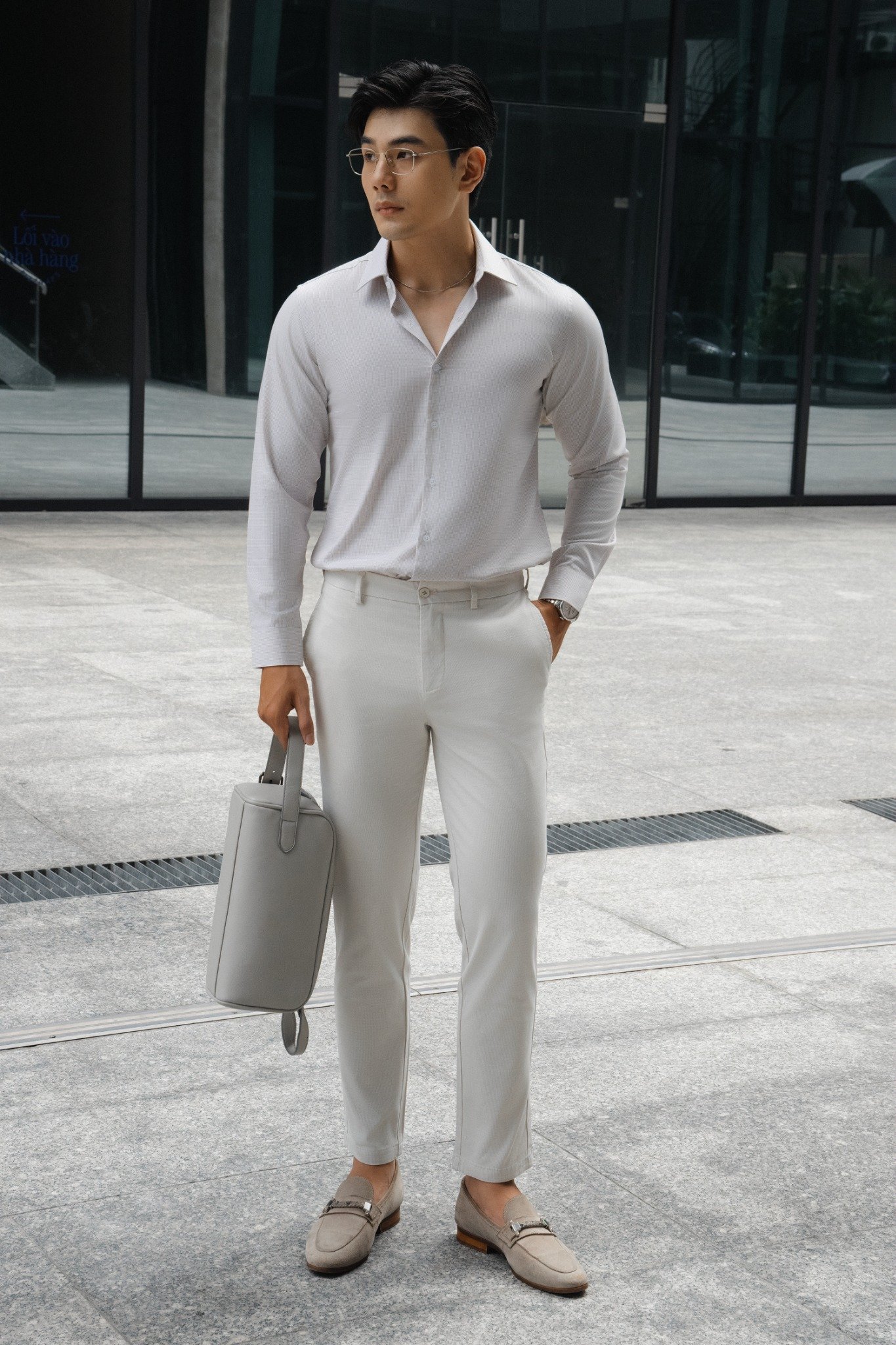 AG1P3 PREMIUM SLIMFIT TEXTURE SHIRT - LIGHT GREY