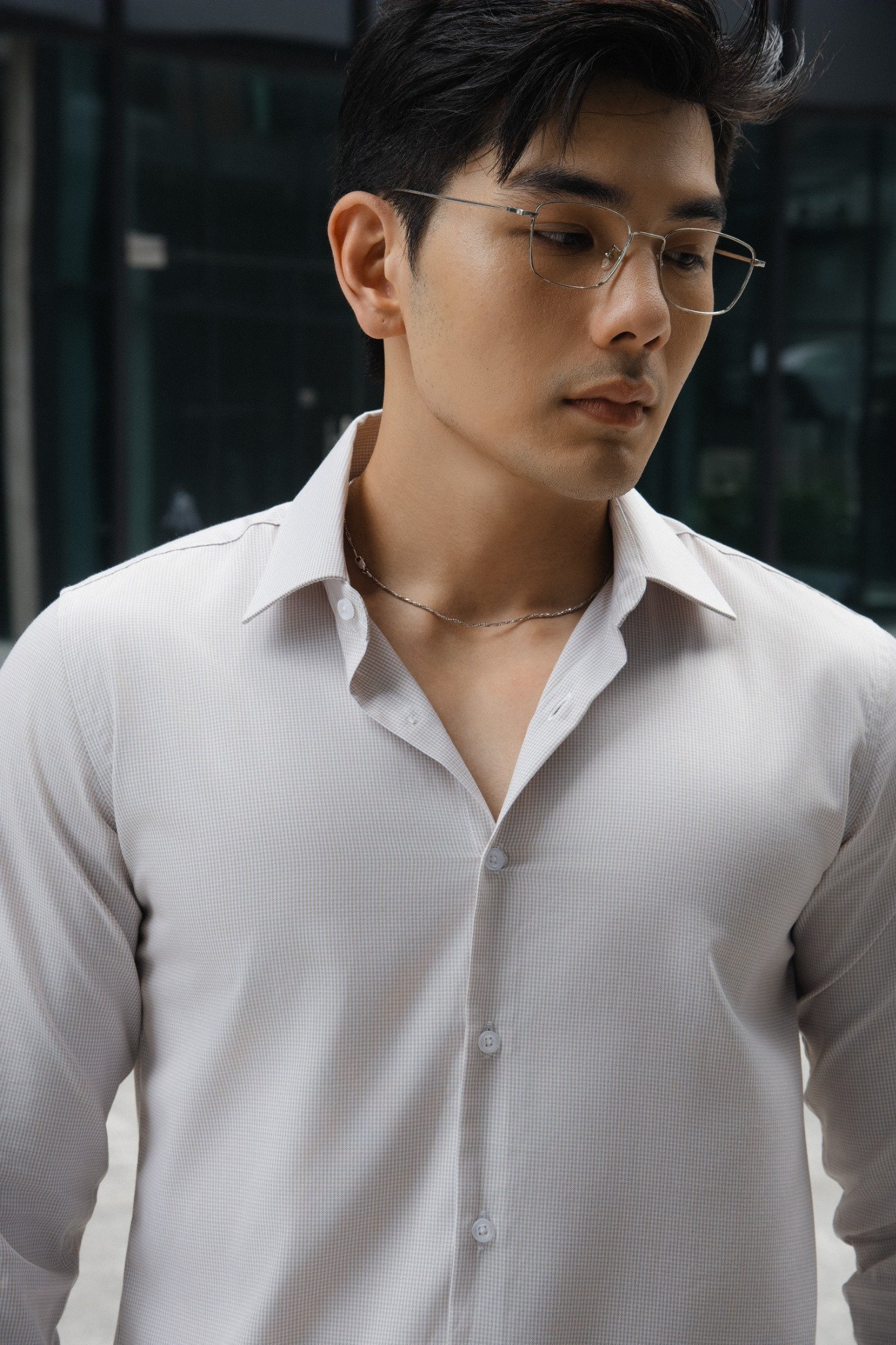AG1P3 PREMIUM SLIMFIT TEXTURE SHIRT - LIGHT GREY
