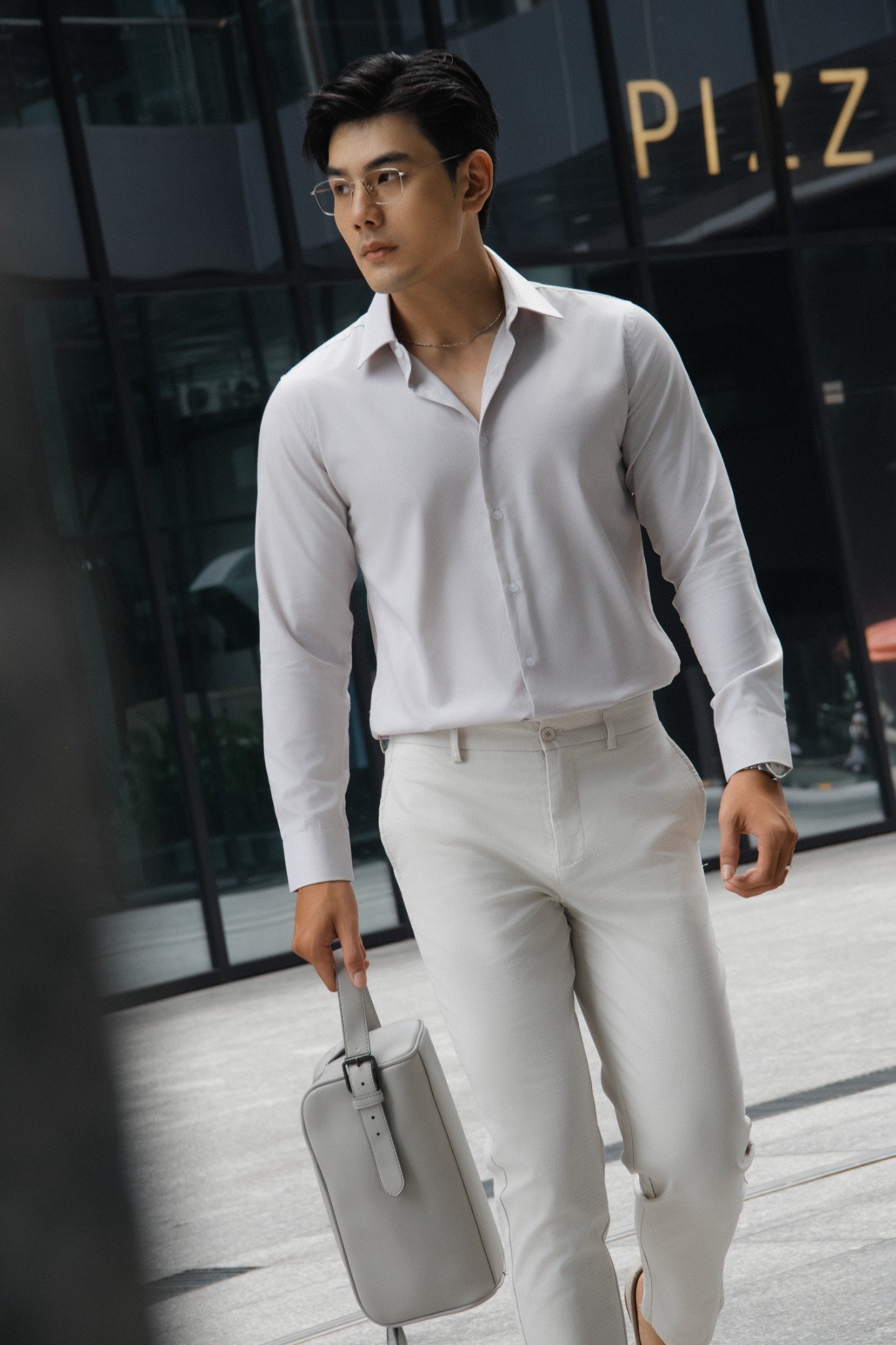 AG1P3 PREMIUM SLIMFIT TEXTURE SHIRT - LIGHT GREY