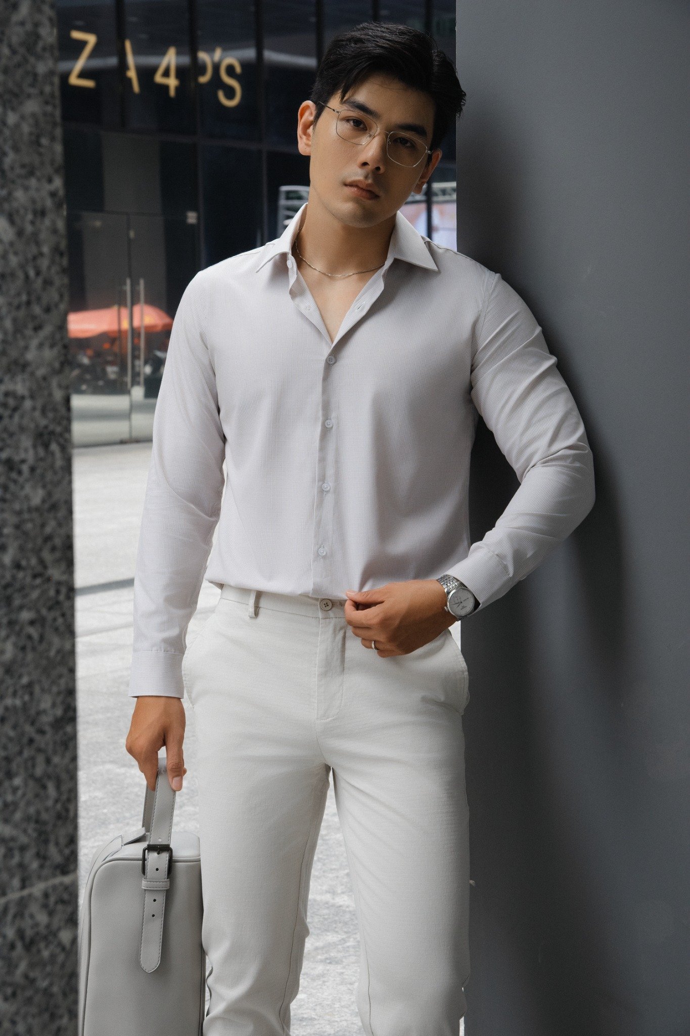 AG1P3 PREMIUM SLIMFIT TEXTURE SHIRT - LIGHT GREY