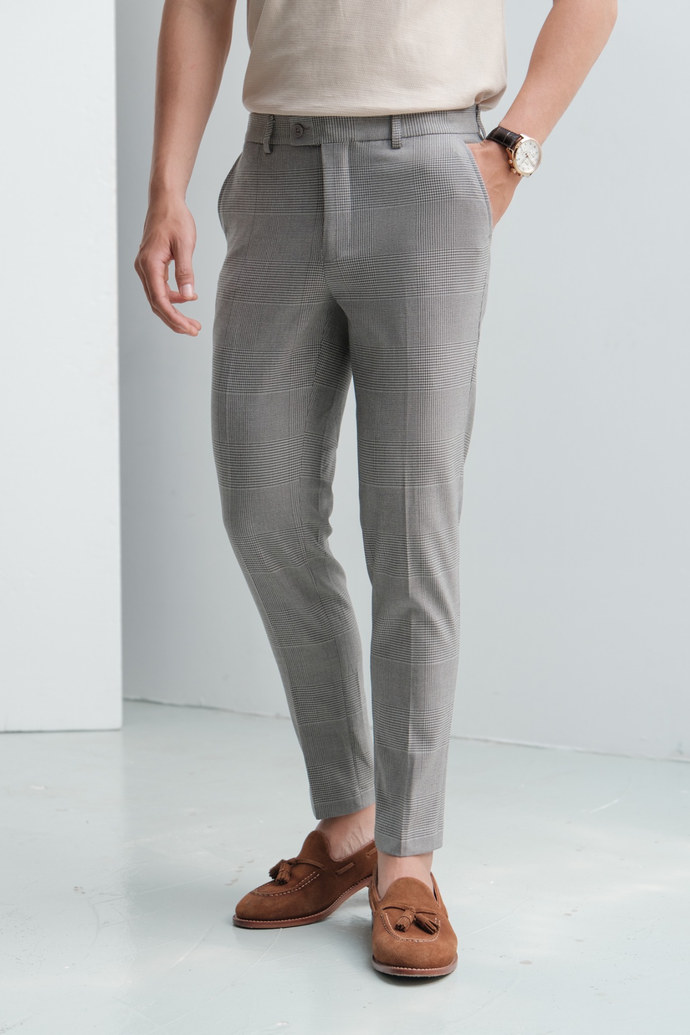 AG88 PREMIUM SLIMFIT “PRINCE OF WALE” CHECKED TROUSERS - GREY