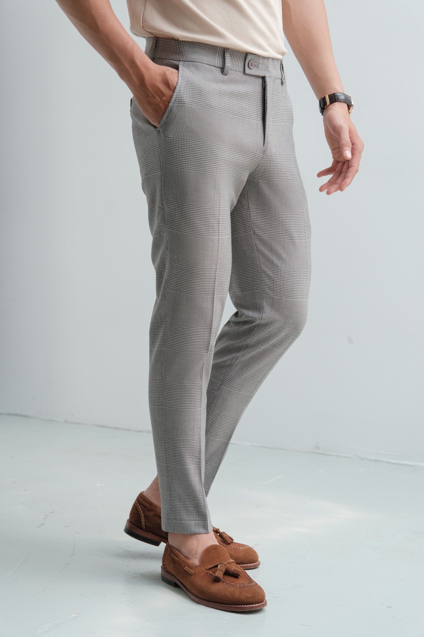 AG88 PREMIUM SLIMFIT “PRINCE OF WALE” CHECKED TROUSERS - GREY