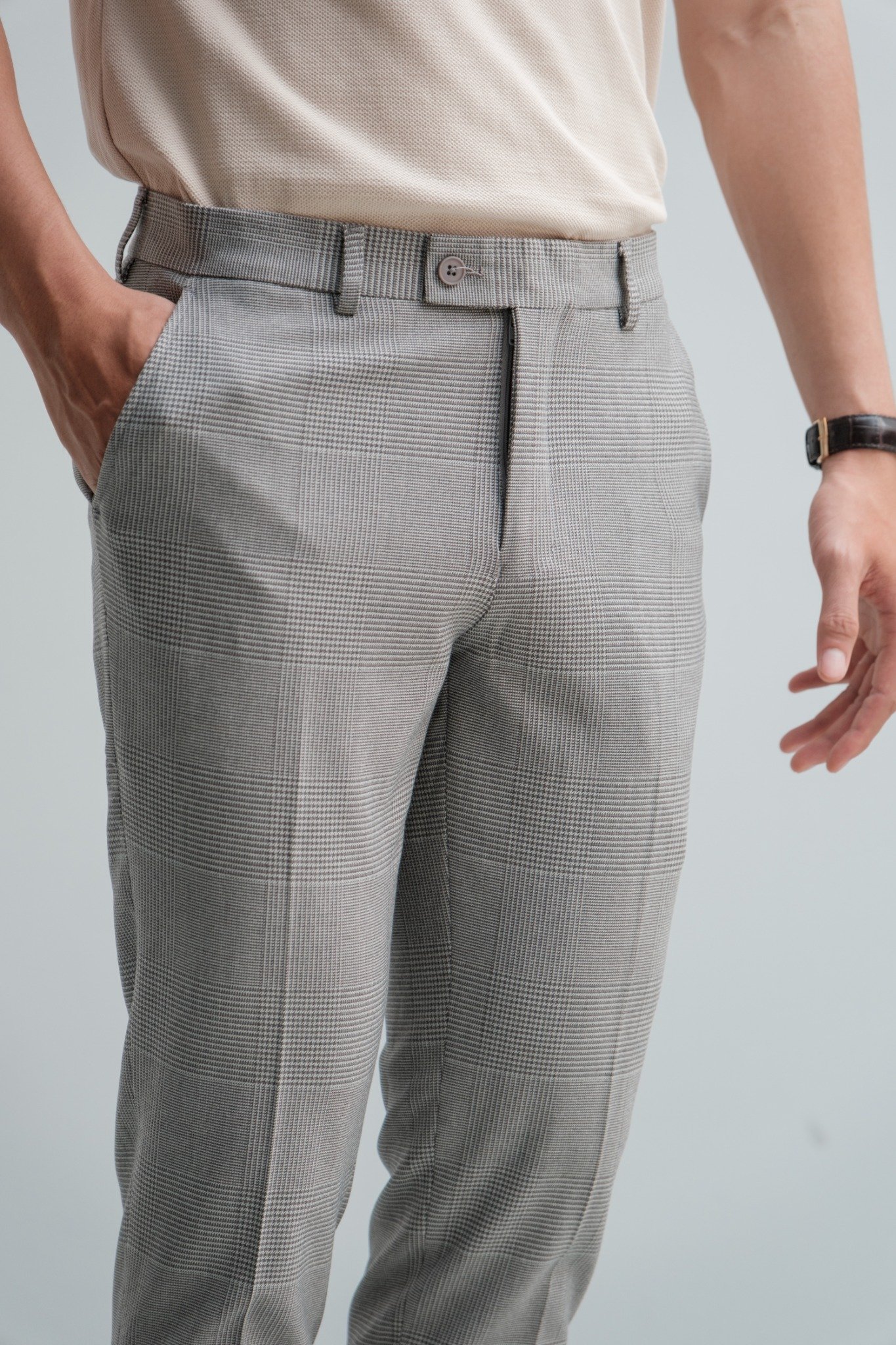 AG88 PREMIUM SLIMFIT “PRINCE OF WALE” CHECKED TROUSERS - GREY