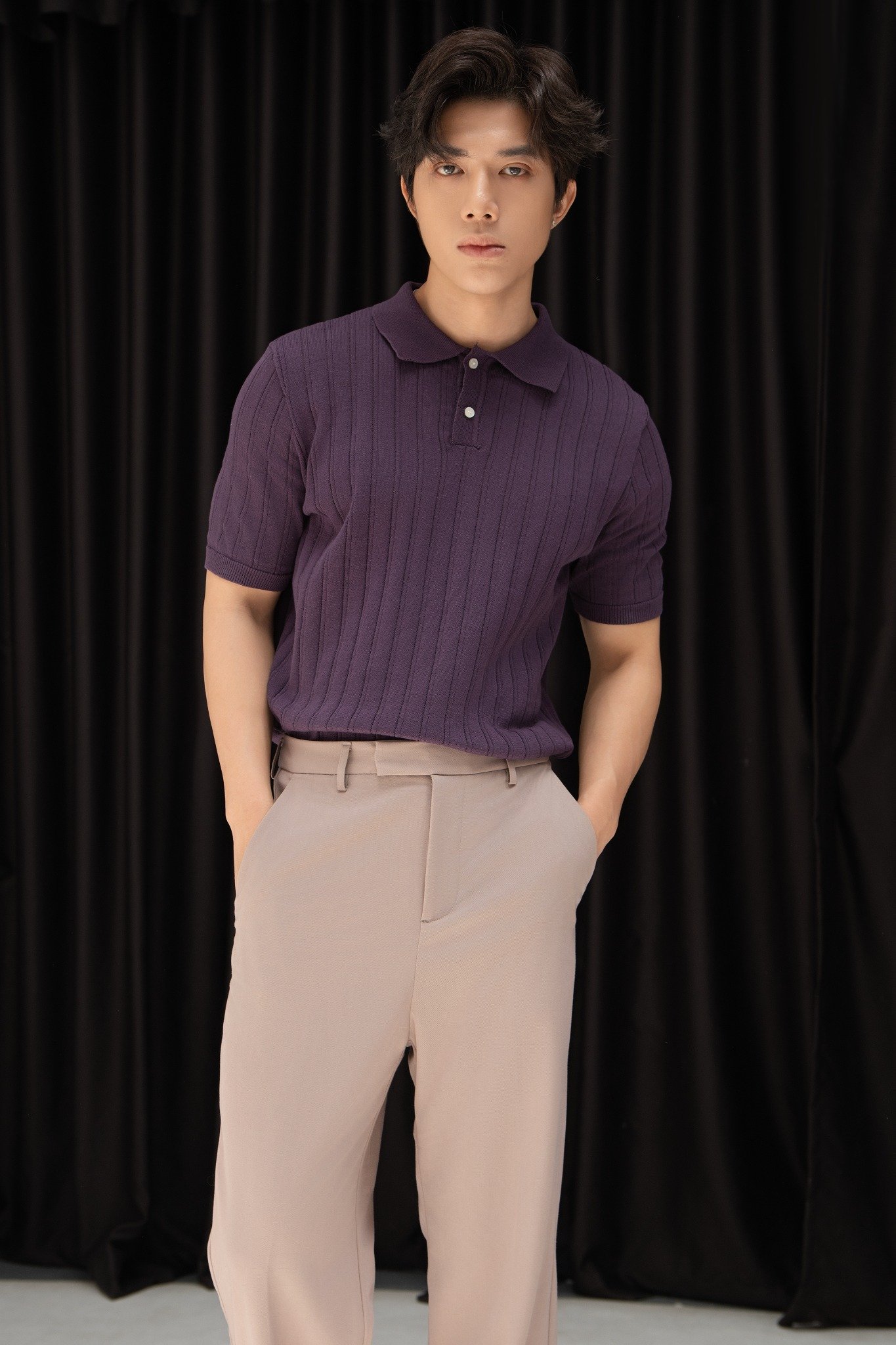 AG13 STUDIO REGULAR FIT RIB STITCH POLO - PURPLE