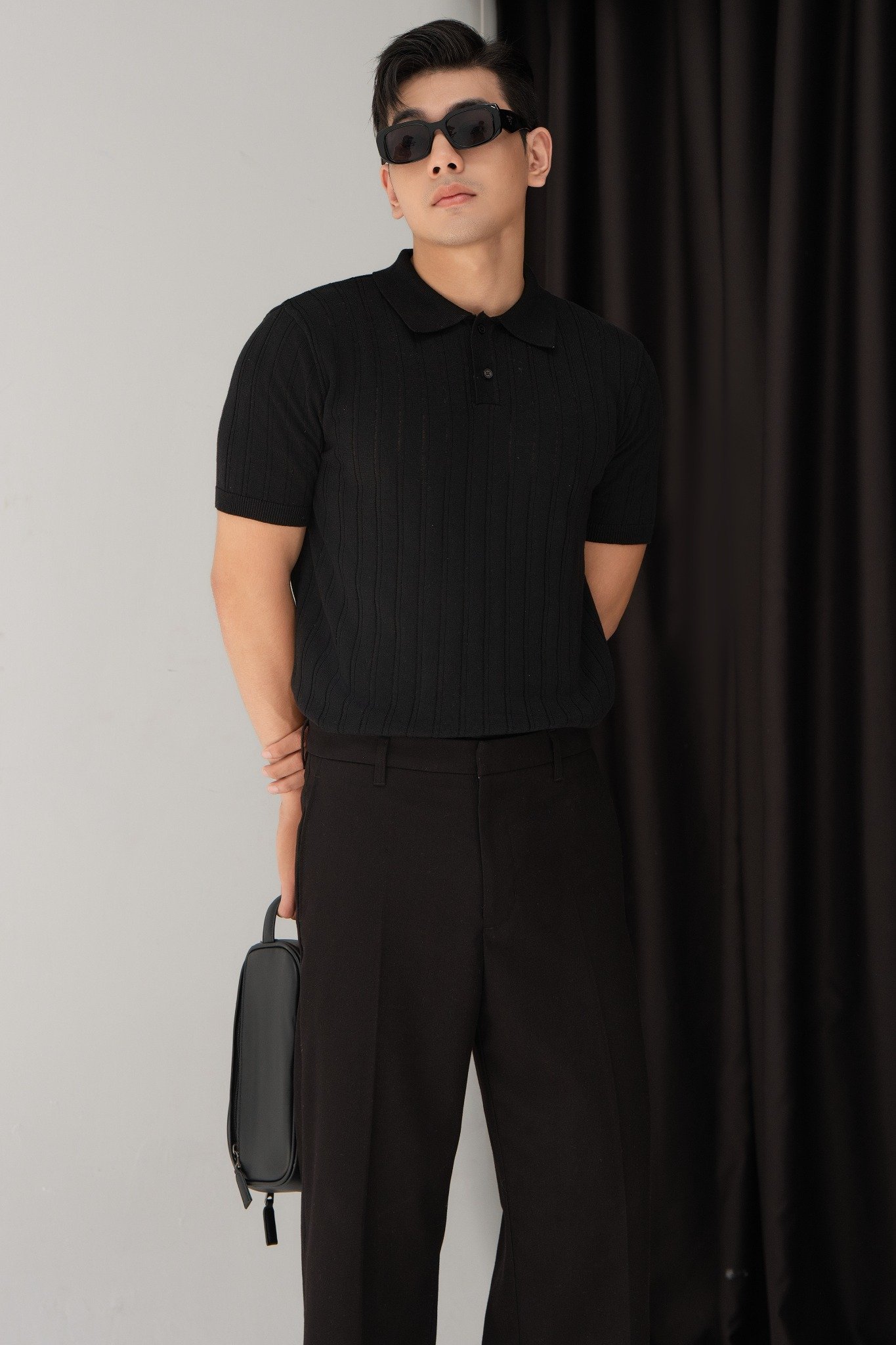 AG717 STUDIO REGULAR FIT RIB STITCH POLO - BLACK