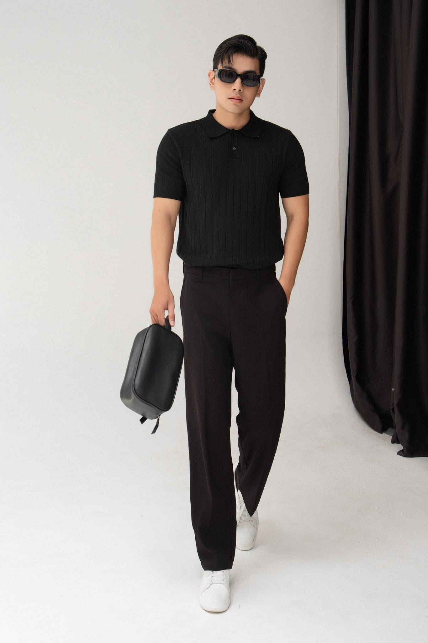 AG717 STUDIO REGULAR FIT RIB STITCH POLO - BLACK