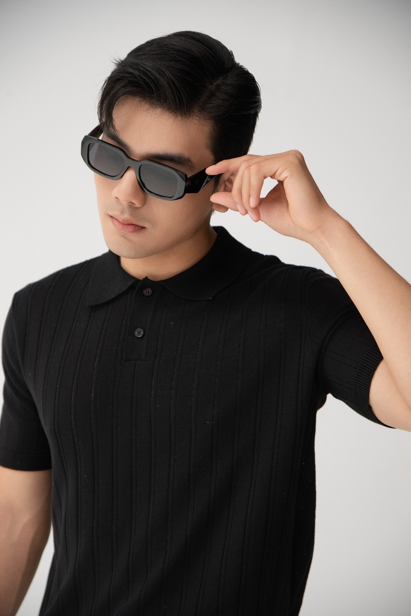 AG717 STUDIO REGULAR FIT RIB STITCH POLO - BLACK